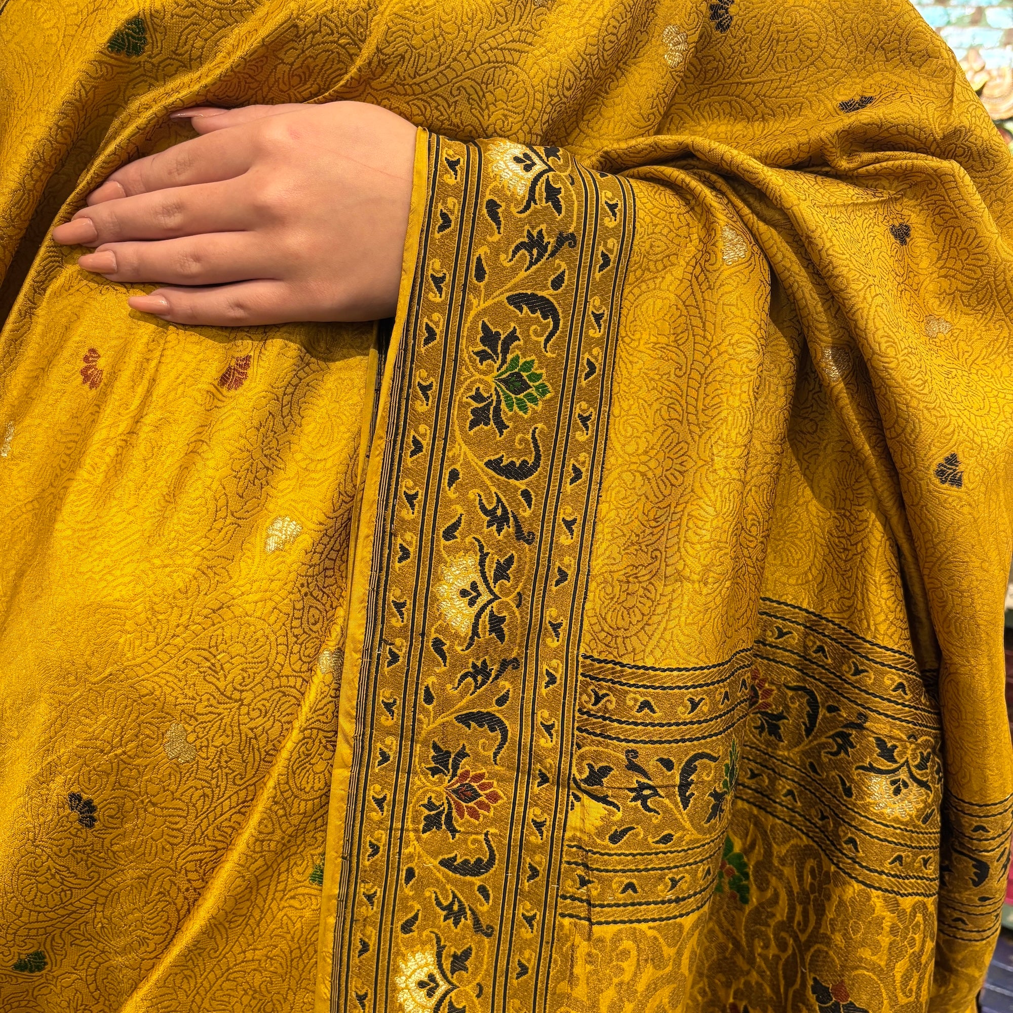 Mustard Silk Banarasi Saree - Vintage India NYC