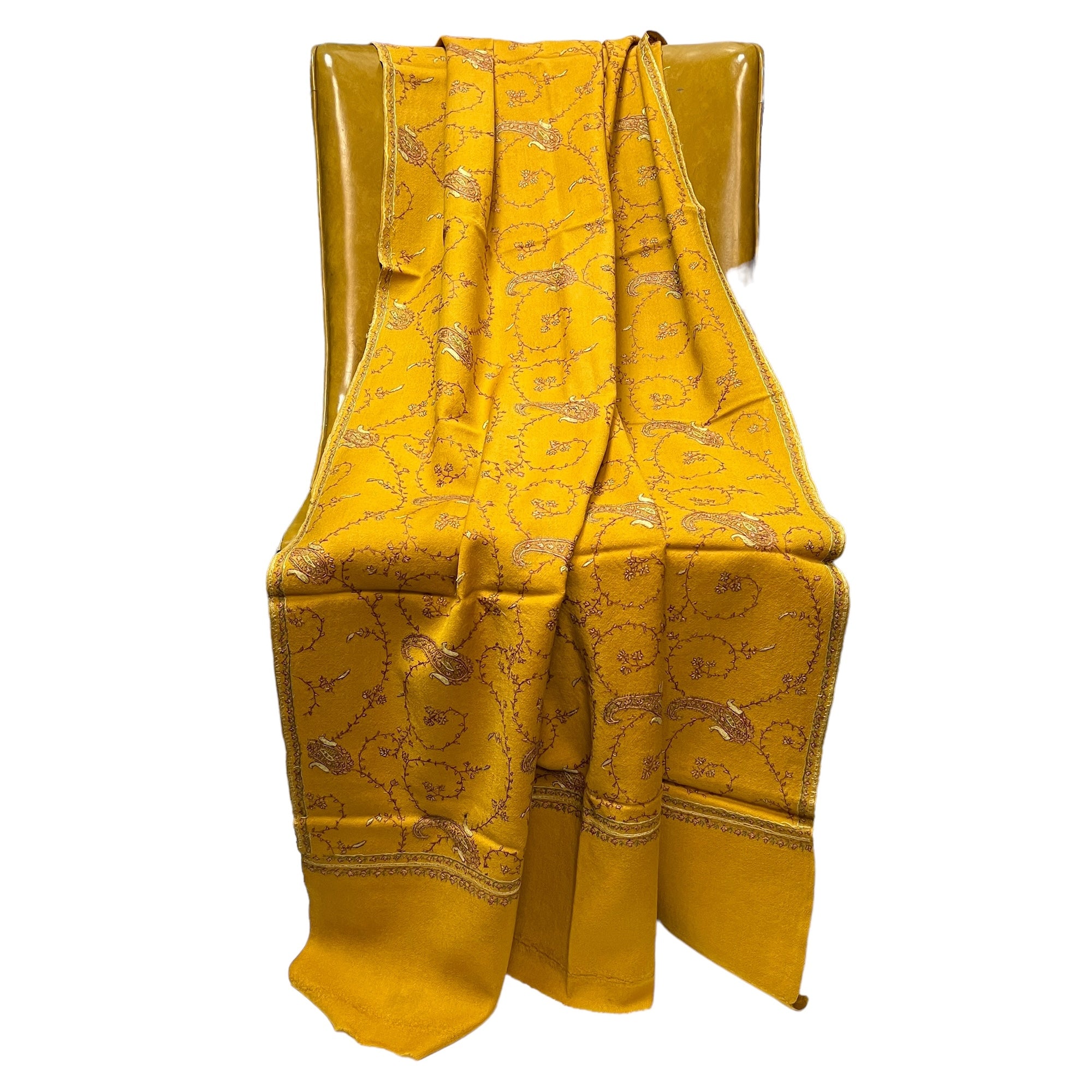 Mustard  Kashmiri Woolen Shawl - Vintage India NYC