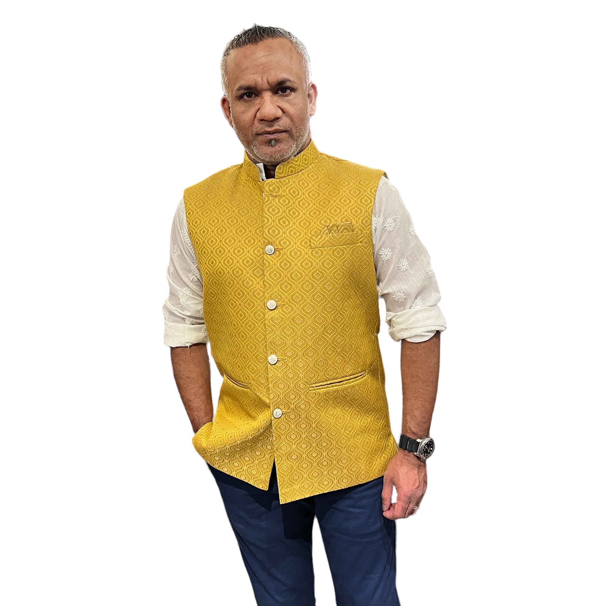 YD Mustard Jacquard Vest - Vintage India NYC