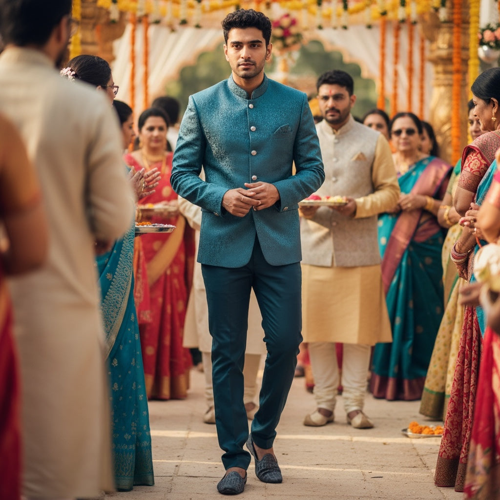 Leaf Jacquard Jodhpuri Jacket-Colors