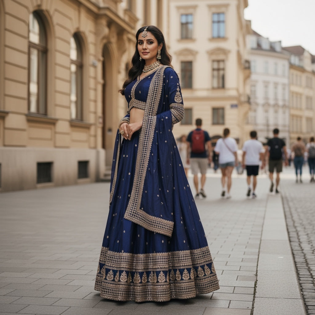 DT Navy Embroidered Lehenga Set