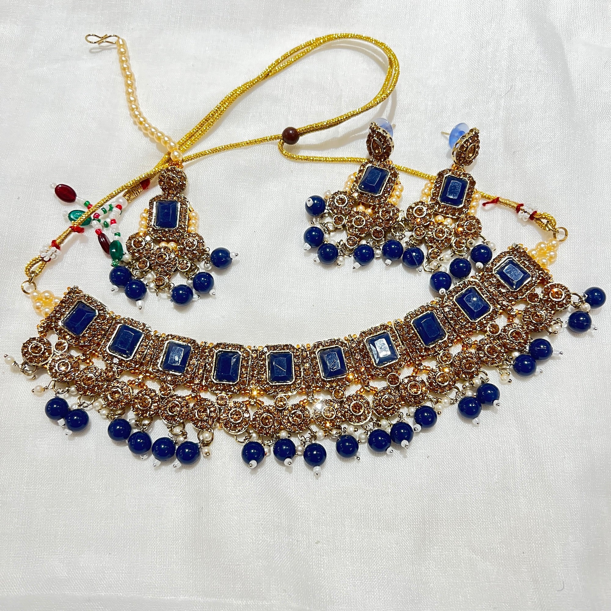 Oblong Gold Stone Necklace Set-11 Colors - Vintage India NYC