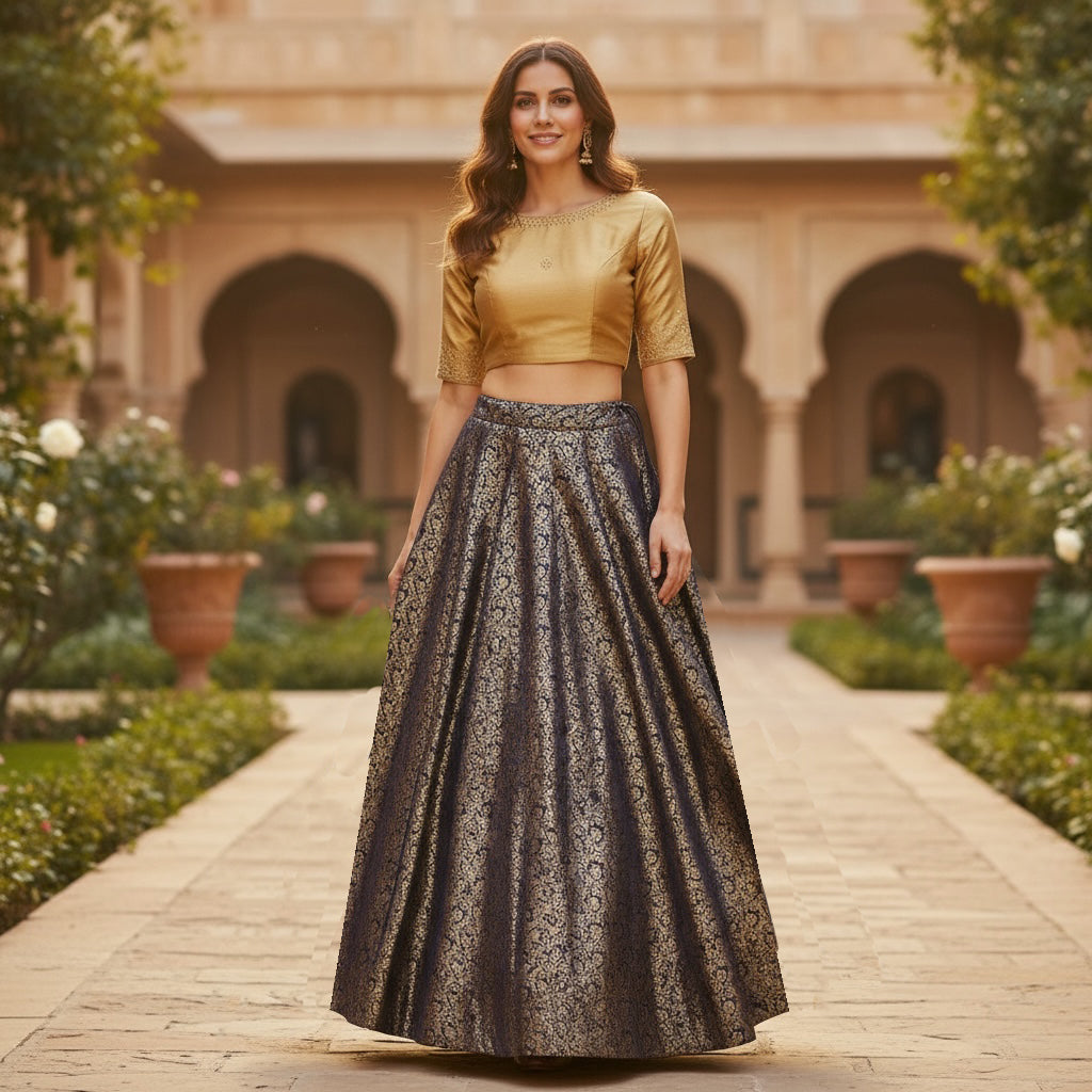 Brocade Paisley Floral Lehengas - 2 Sizes - Vintage India NYC