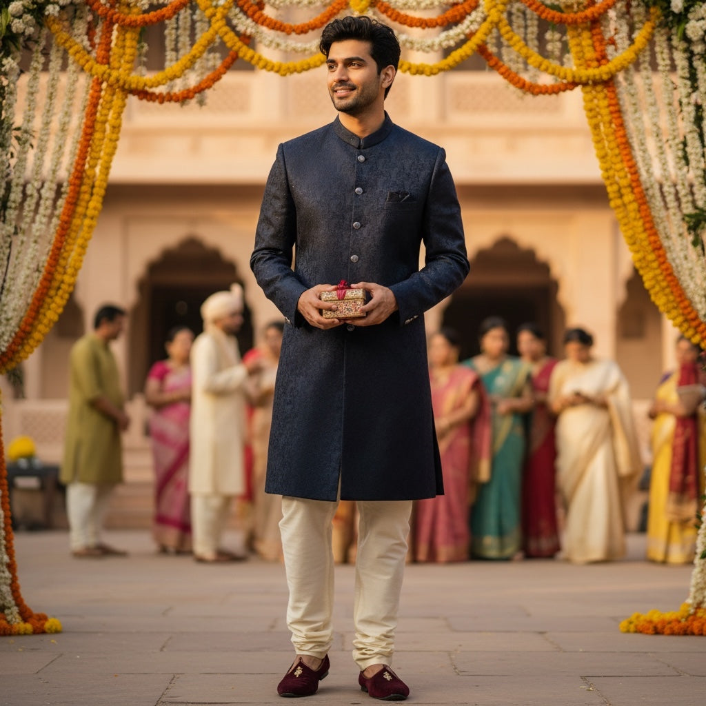 Brushstoke Jacquard Sherwani-Colors - Vintage India NYC