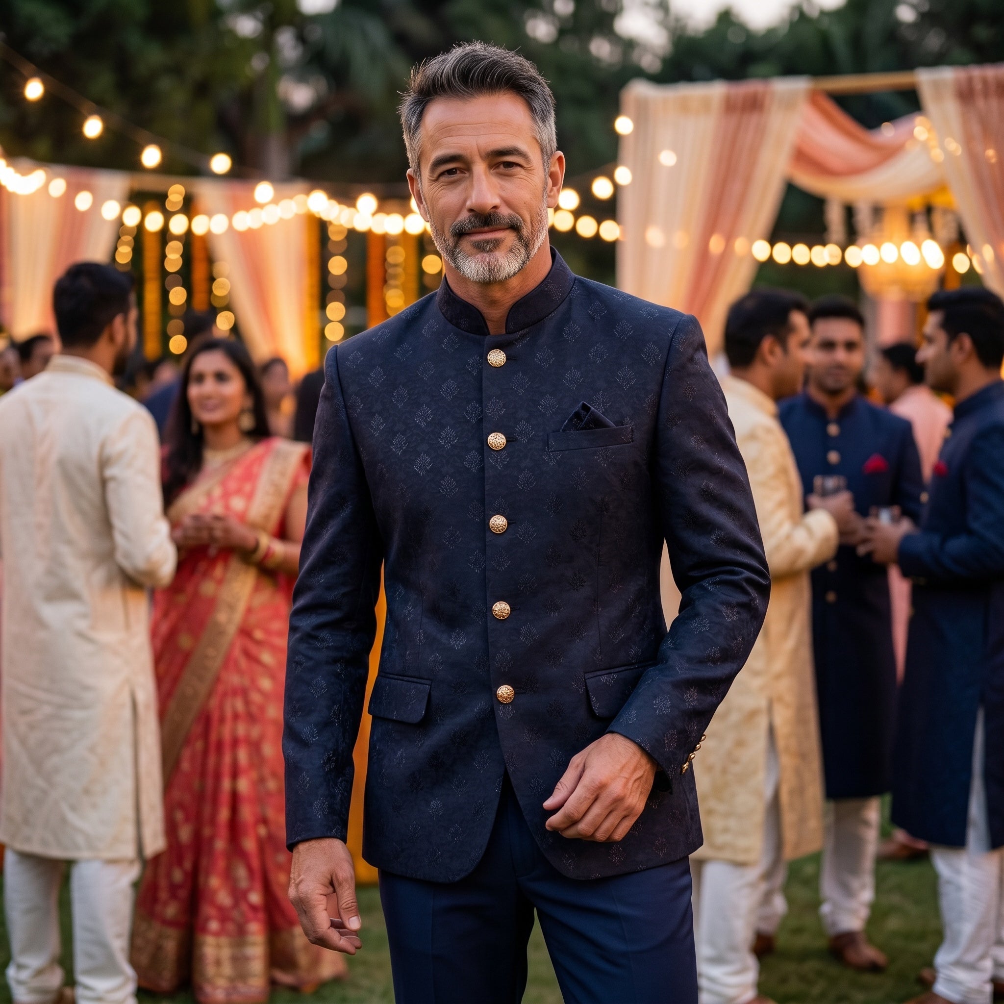 Navy Buti Jodhpuri Jacket - Vintage India NYC