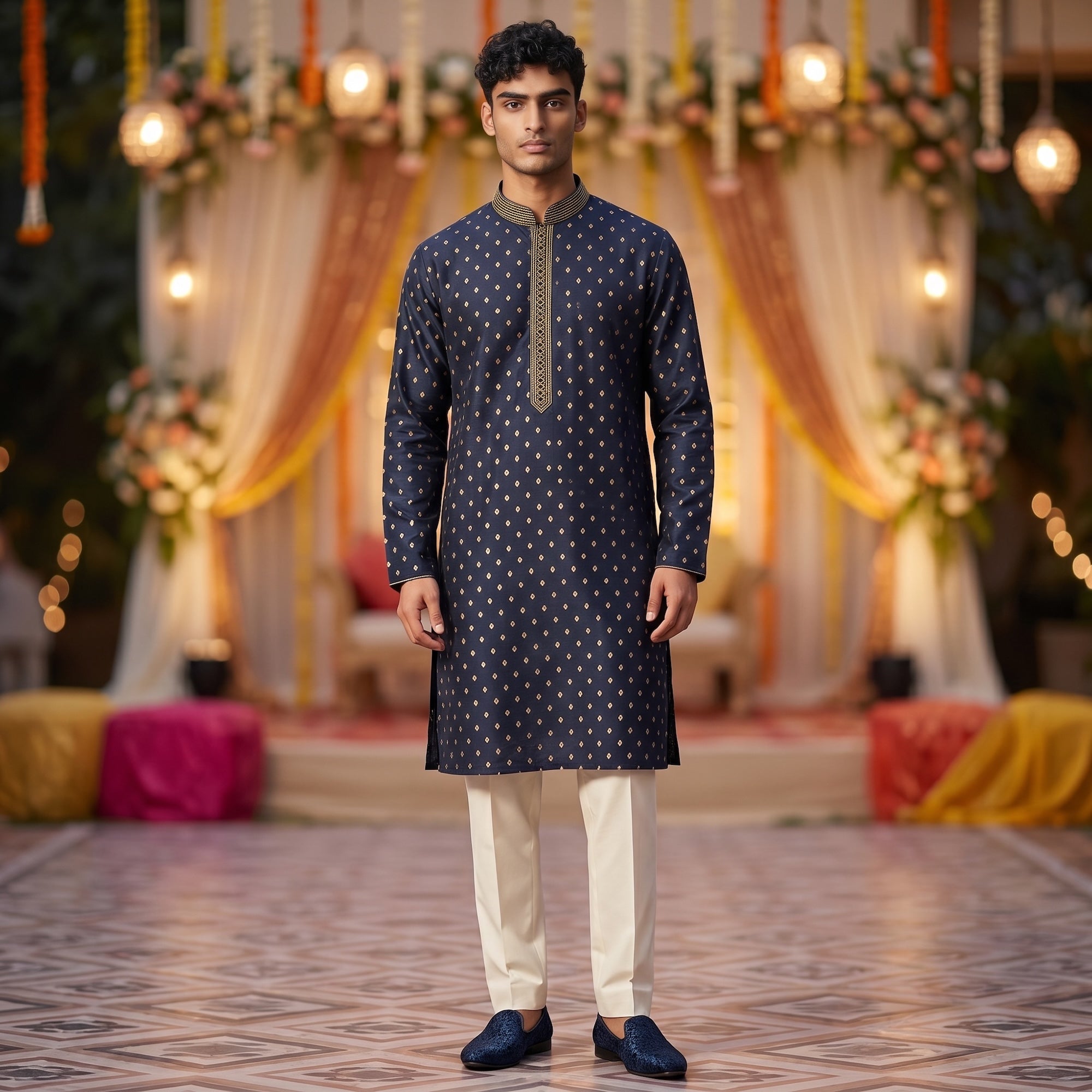 Silk Brocade Crest Kurtas-Colors - Vintage India NYC
