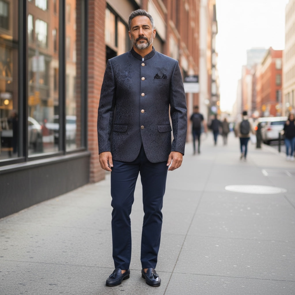 Navy Damask Jodhpuri Jacket