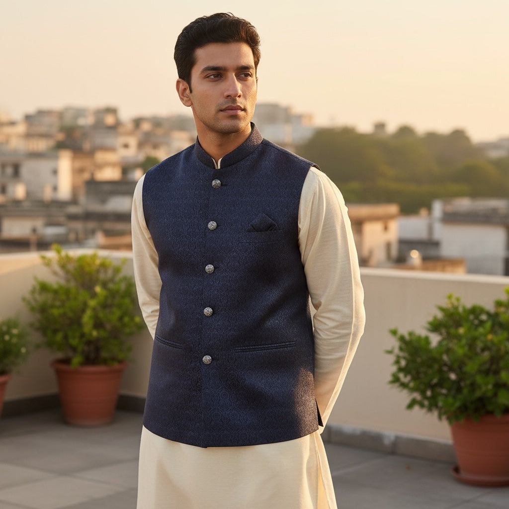 Navy Damask Vest