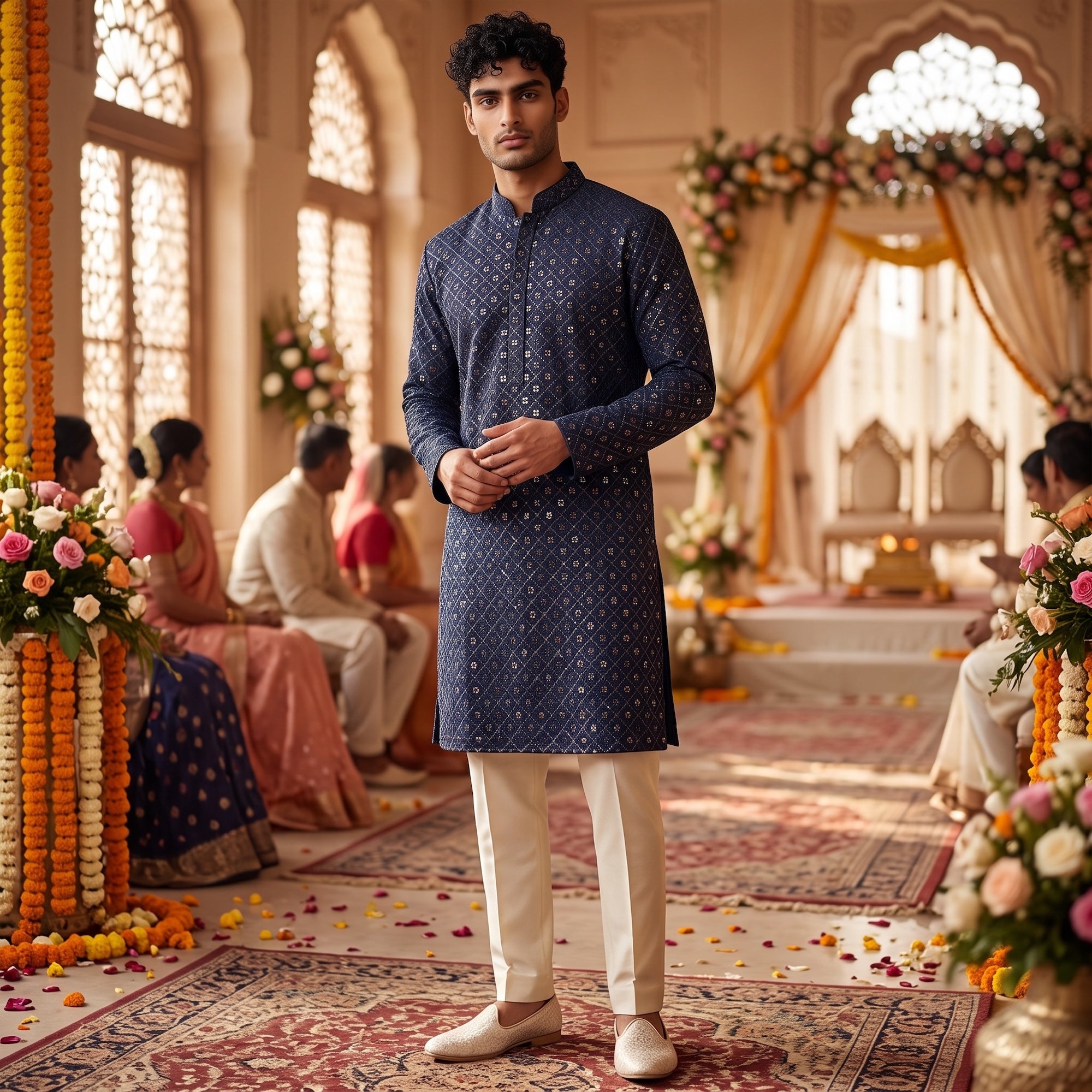 Navy Diamond Sequin Kurta