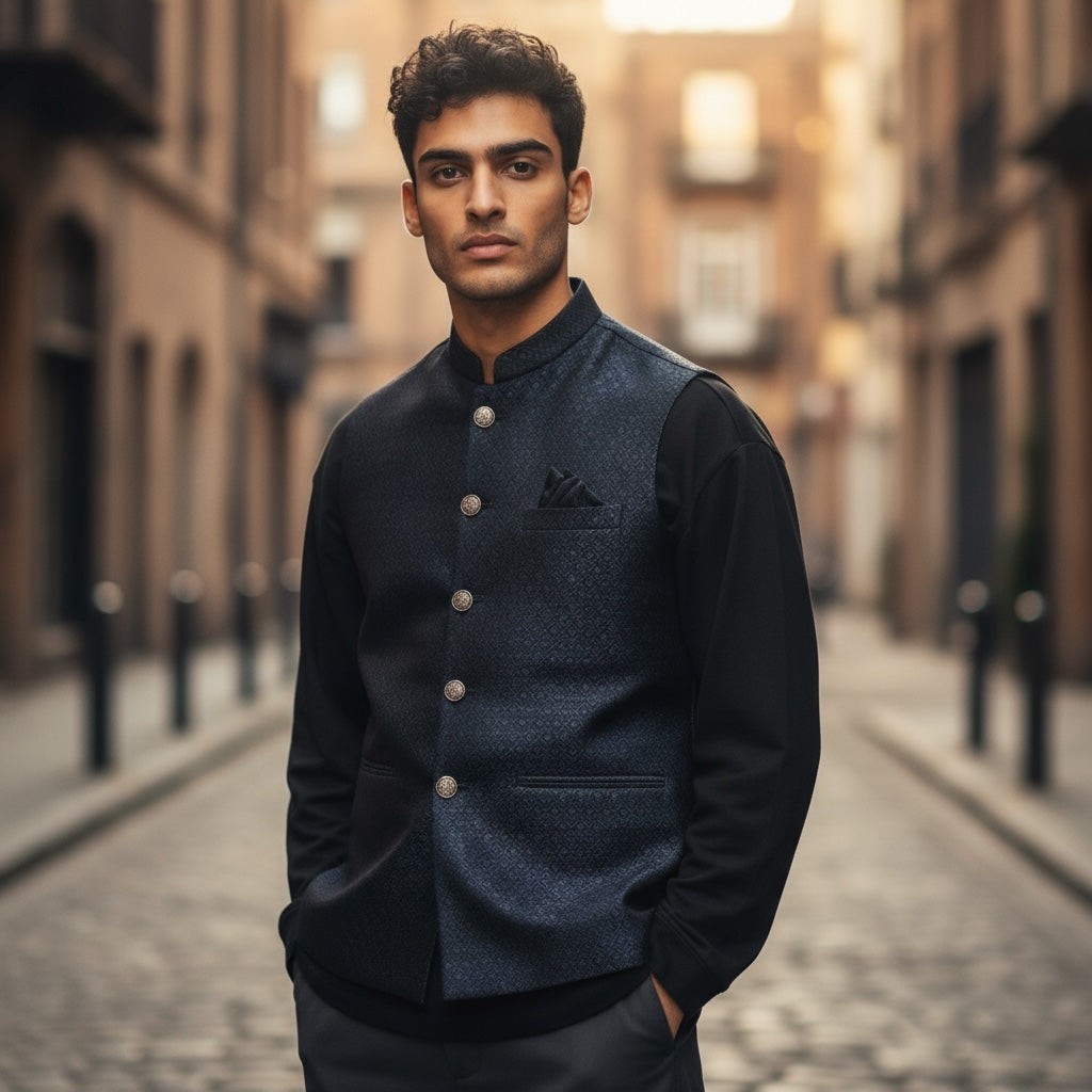 Navy Double Diamond Jacquard Vest