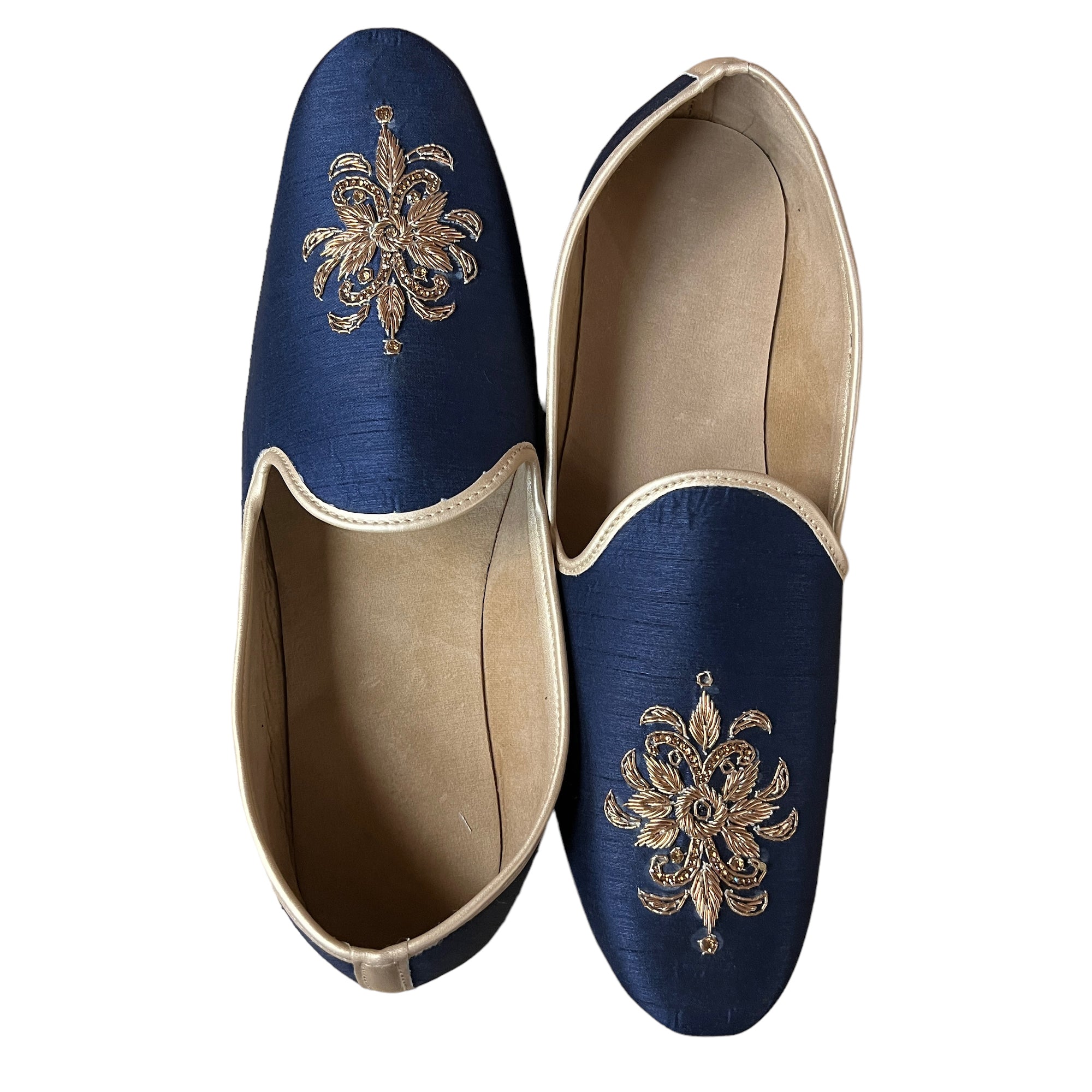 Navy Embroidered Loafers - Vintage India NYC