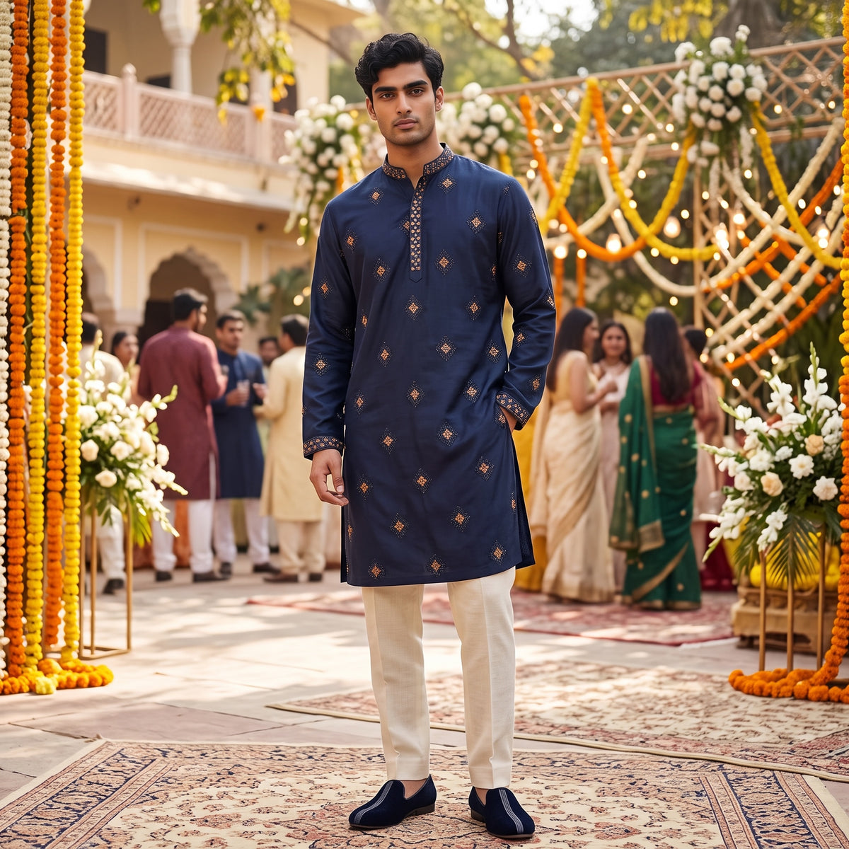 Midnight Blue Threadwork Embroidered Kurta