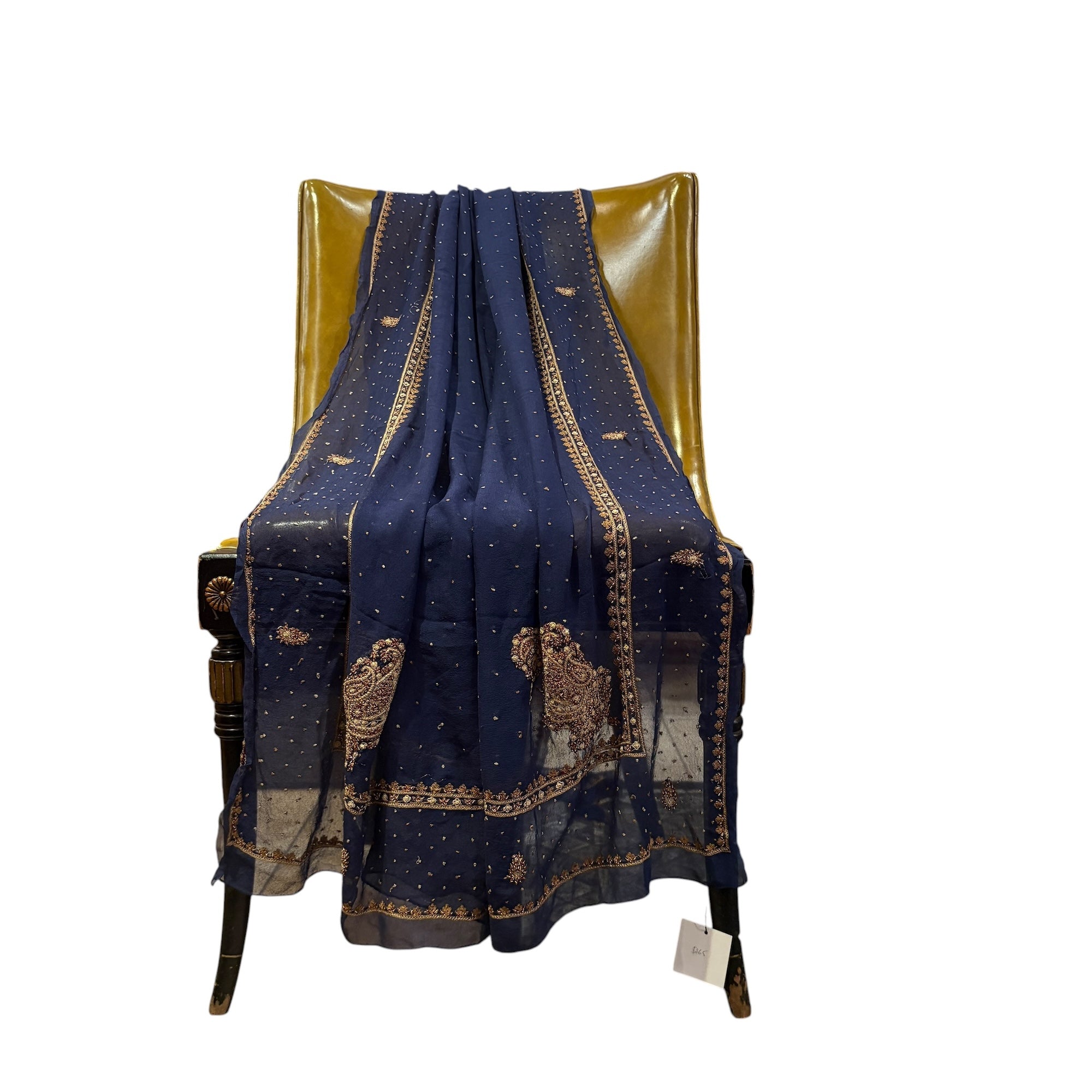 Navy Fine Threadwork Silk Dupatta