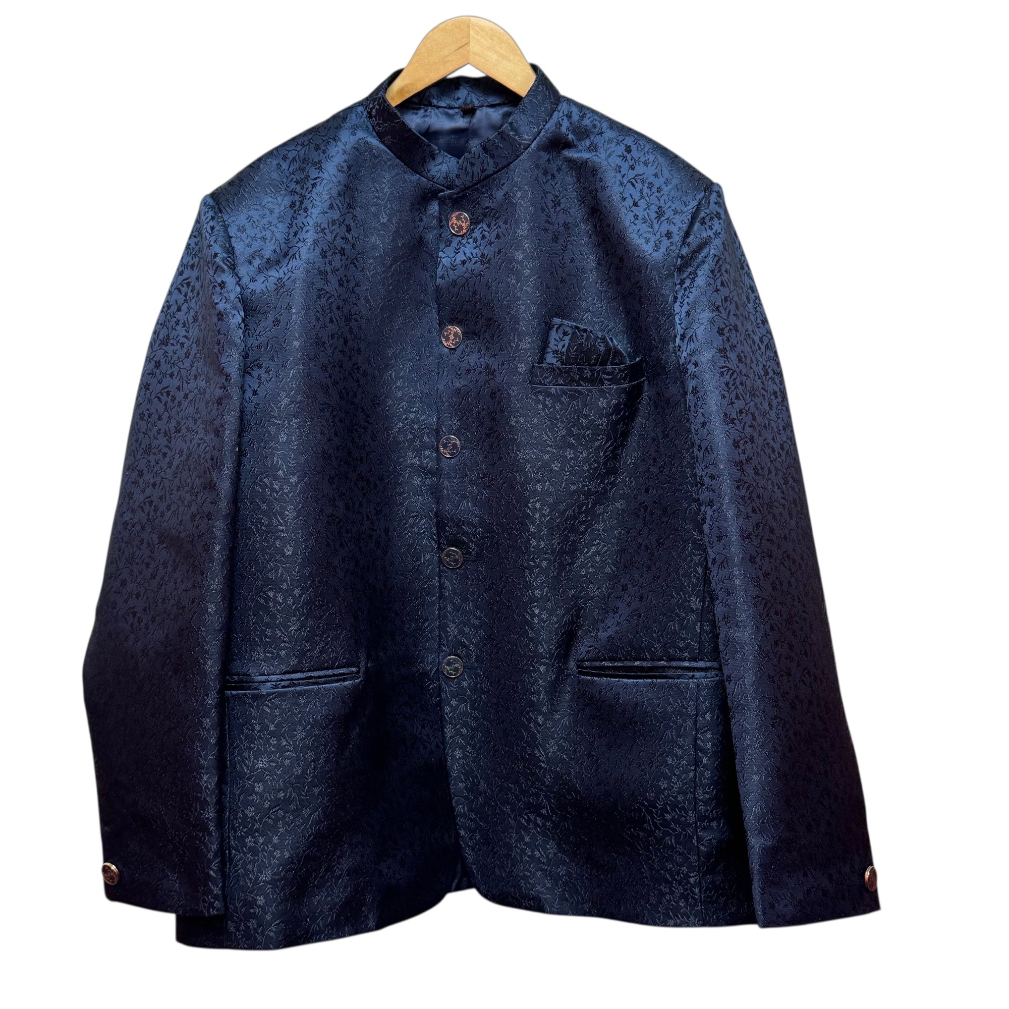Navy Floral Jacquard Jodhpuri Jacket