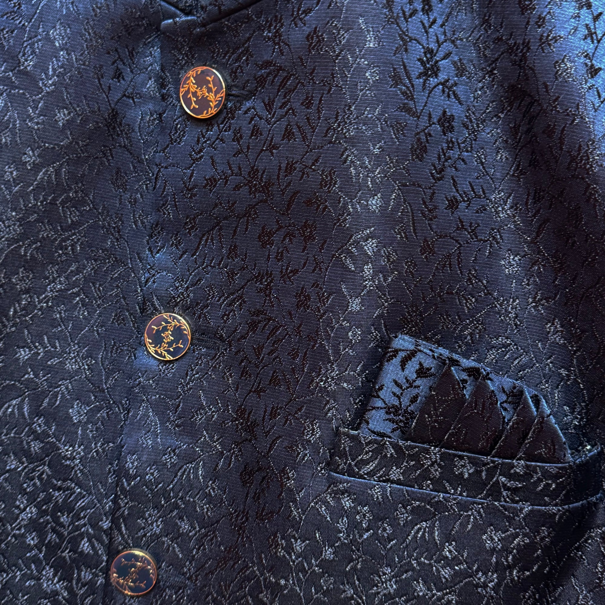 Navy Floral Jacquard Jodhpuri Jacket