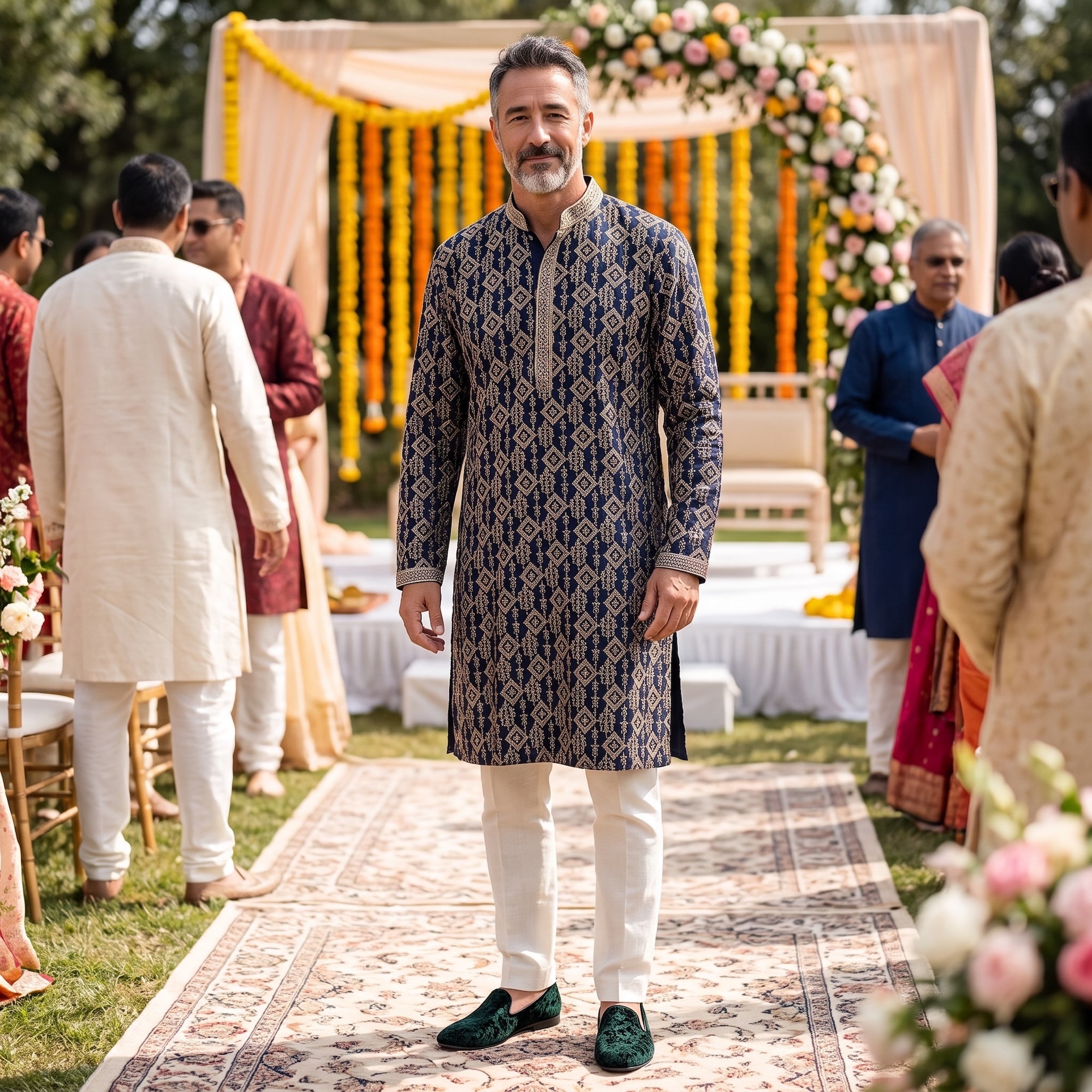 Navy Full Embroidered Kurta