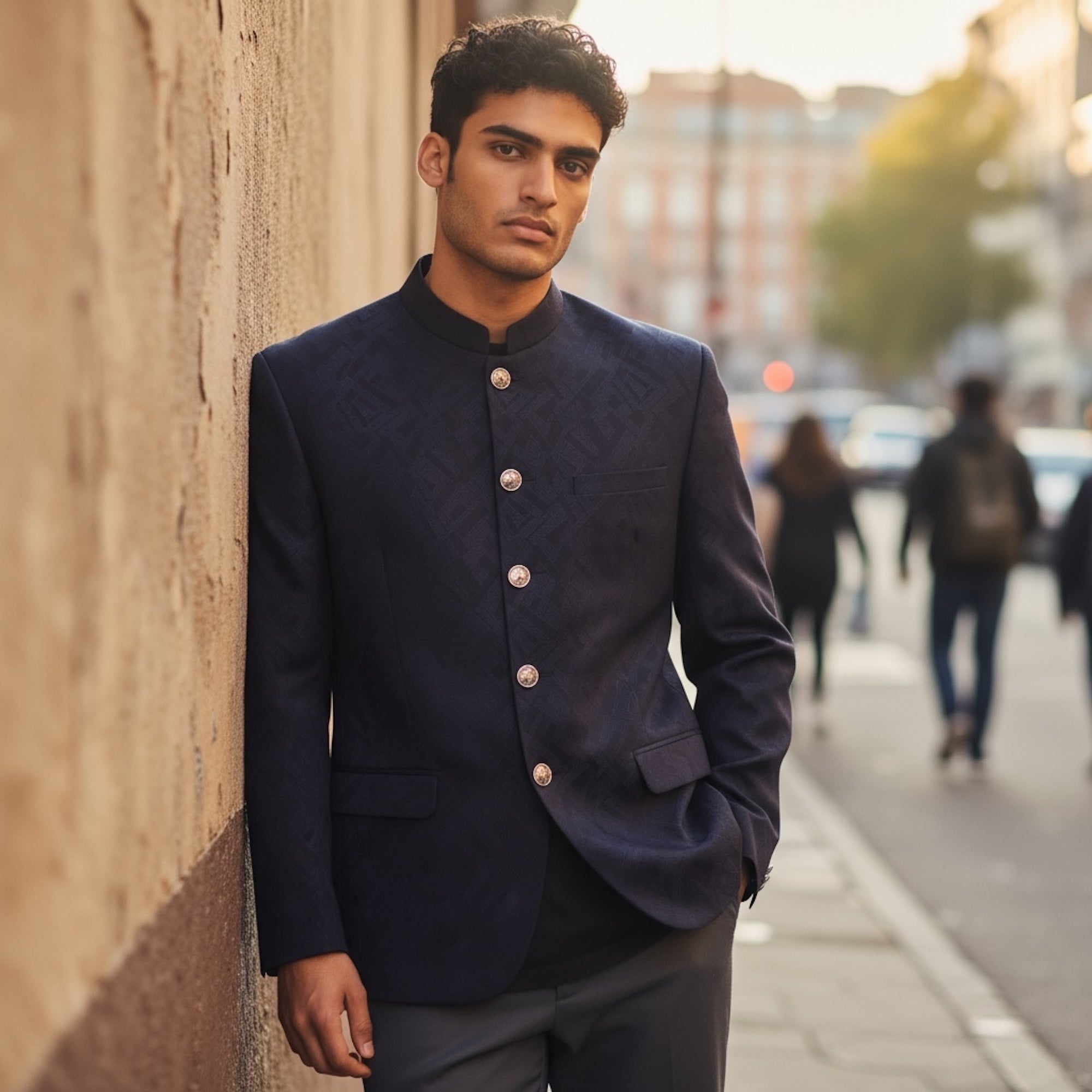 Navy Geometric Jodhpuri Jacket