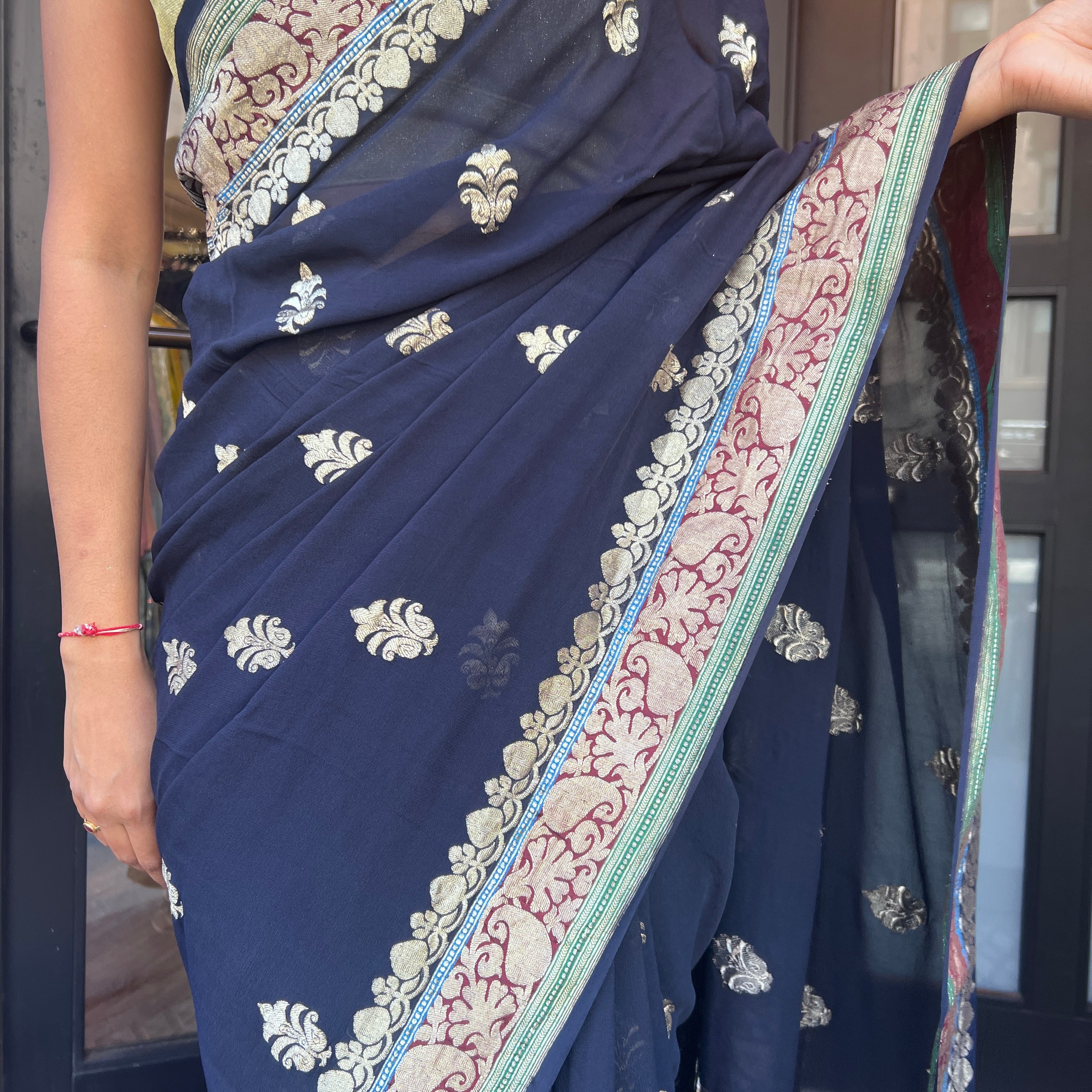 Navy Georgette Banarasi Saree 1002