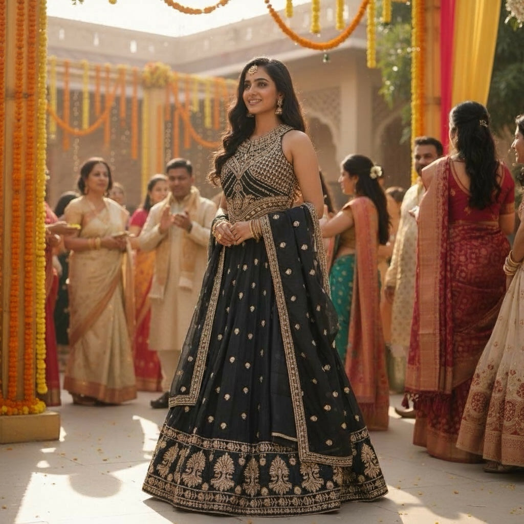 Q Gold Embroidered Lehenga Sets-2 Colors