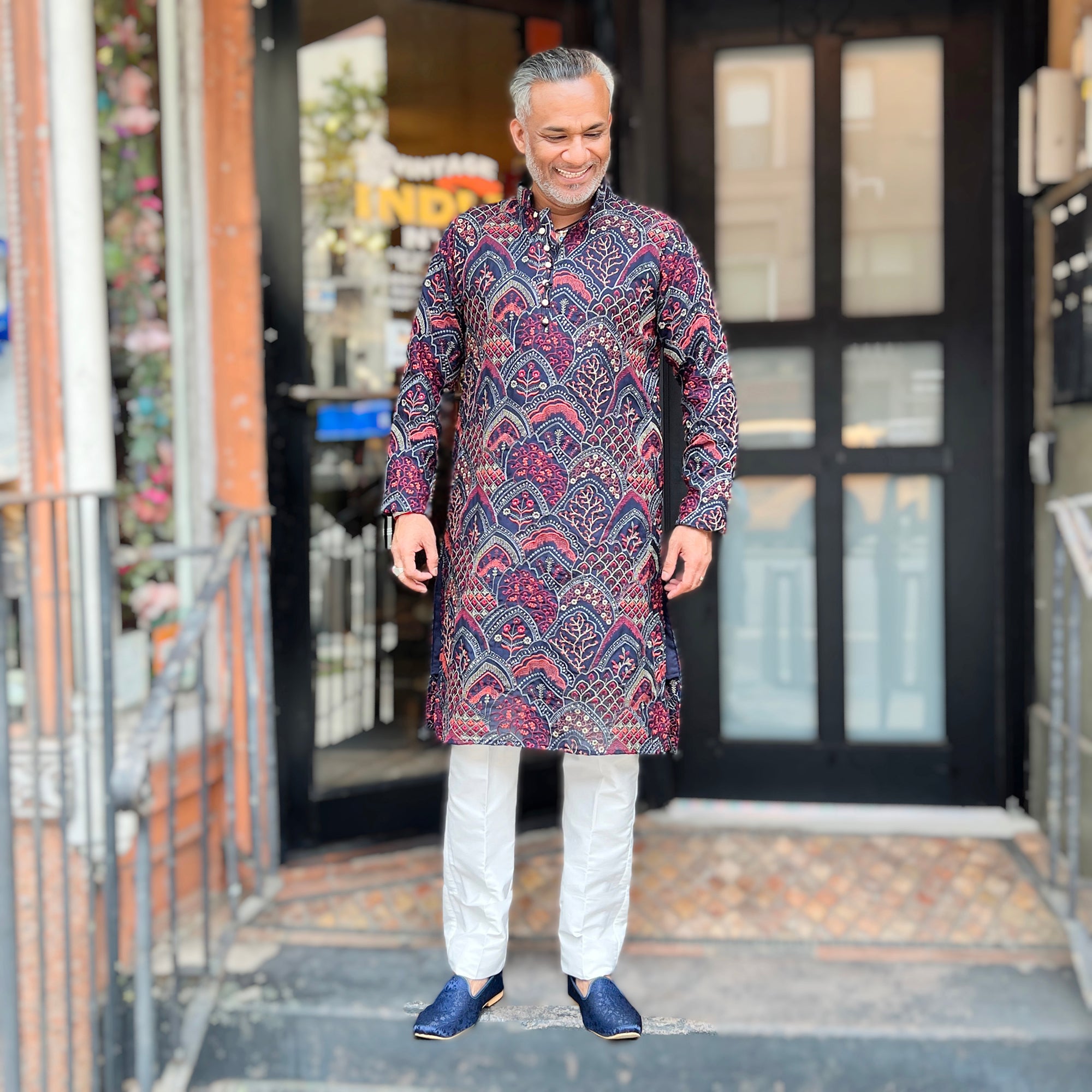 Navy Heavy Embroidered Kurta