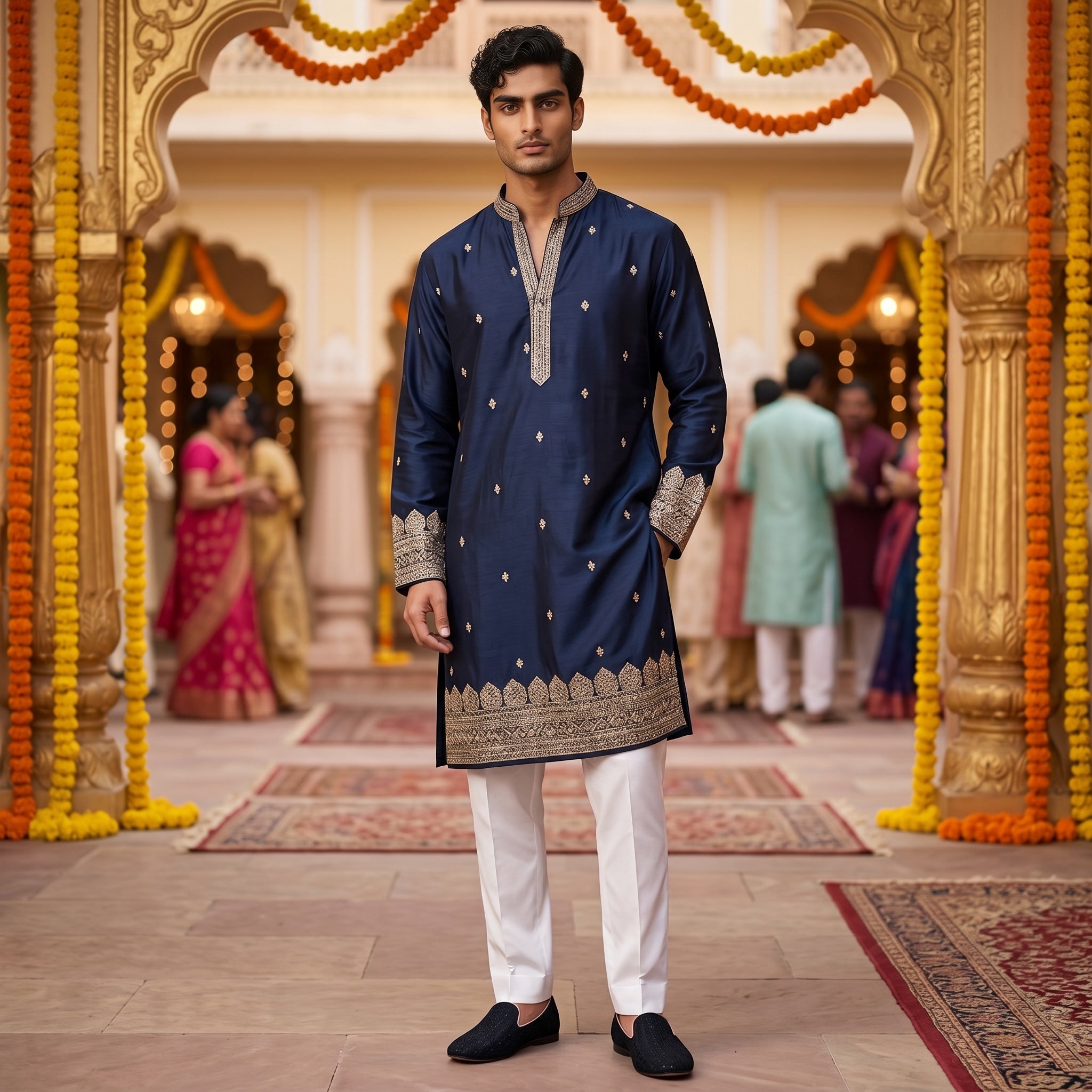 Navy Heavy Embroidered Kurta