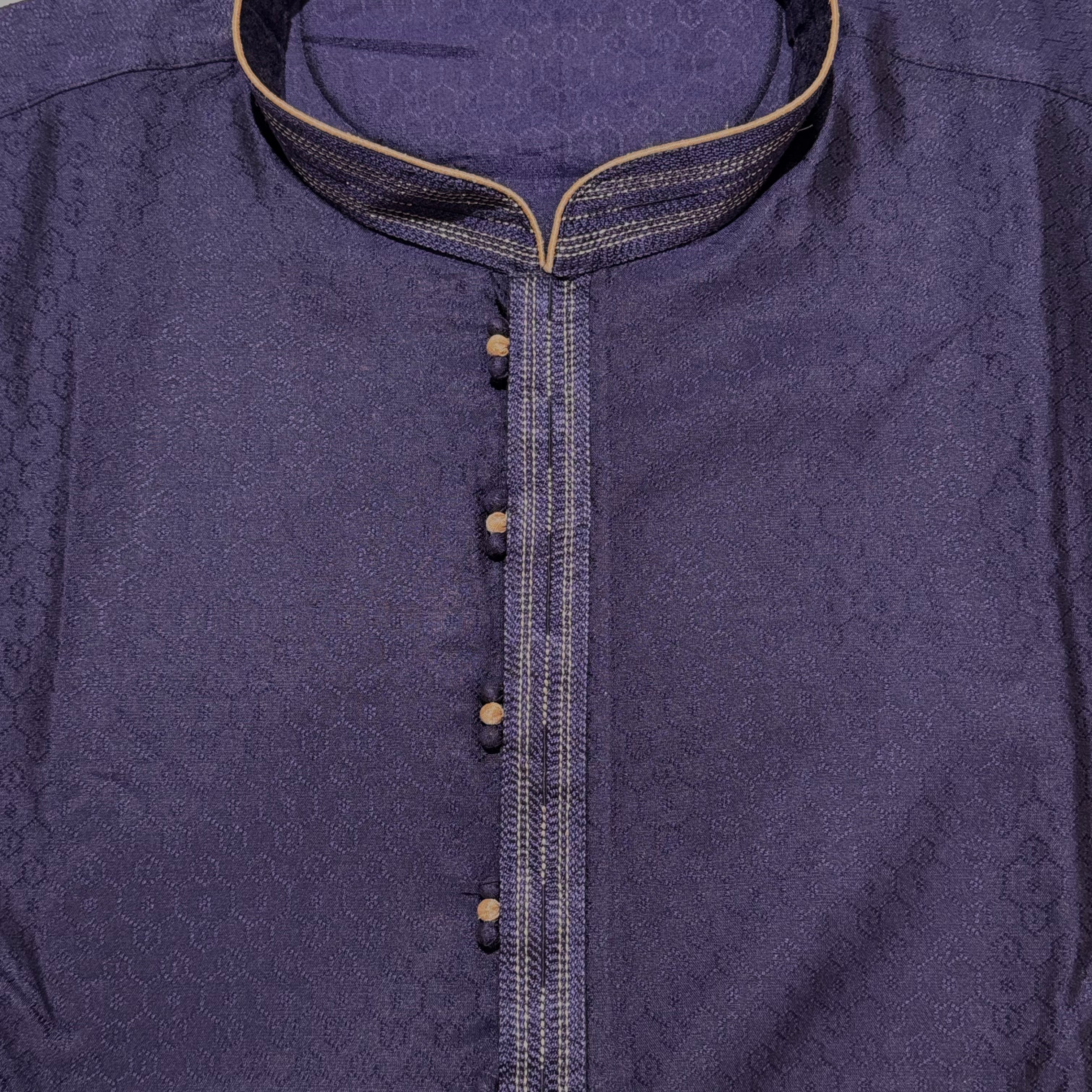 Navy Honeycomb Jacquard Kurta - Vintage India NYC