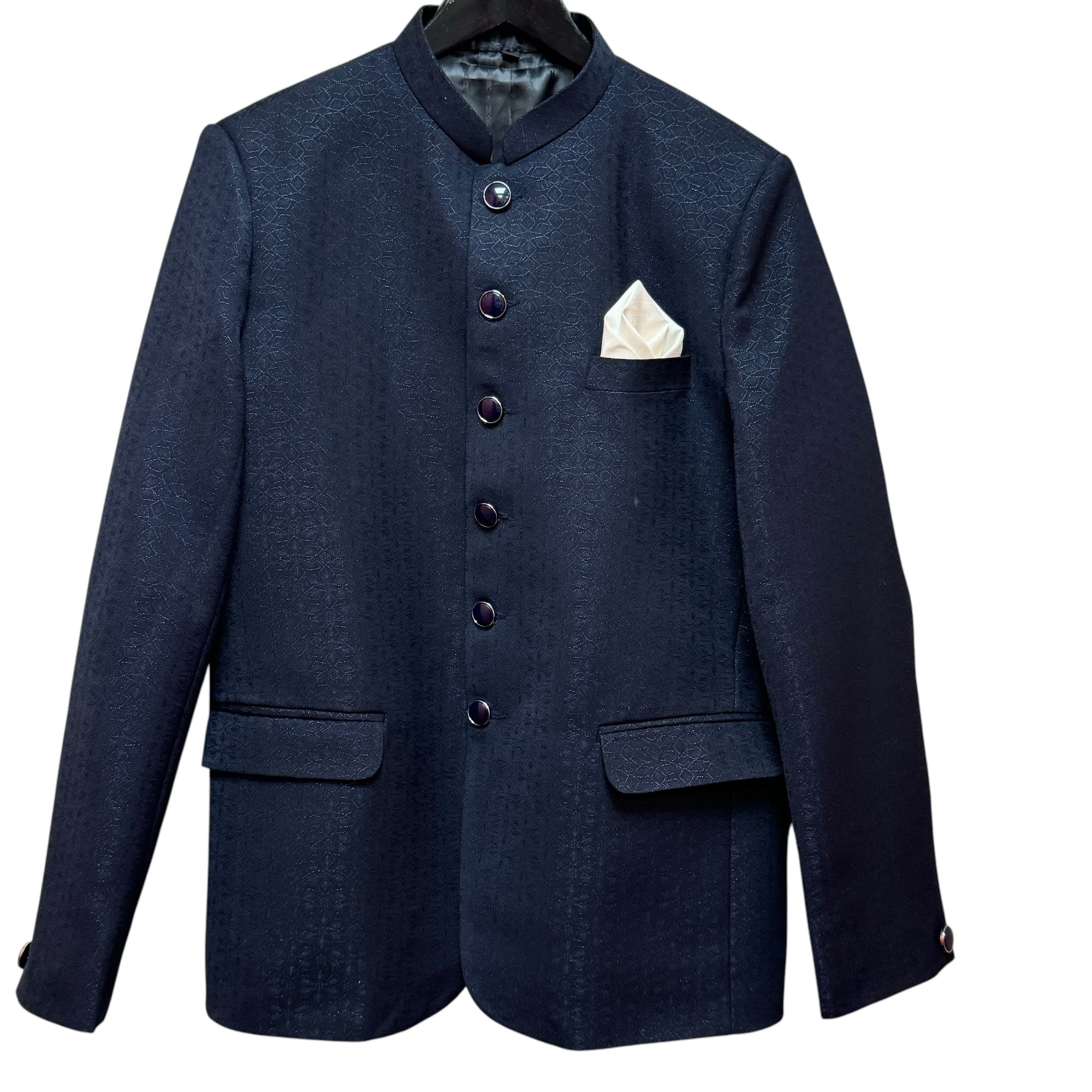 Navy Jacquard Jodhpuri Jacket