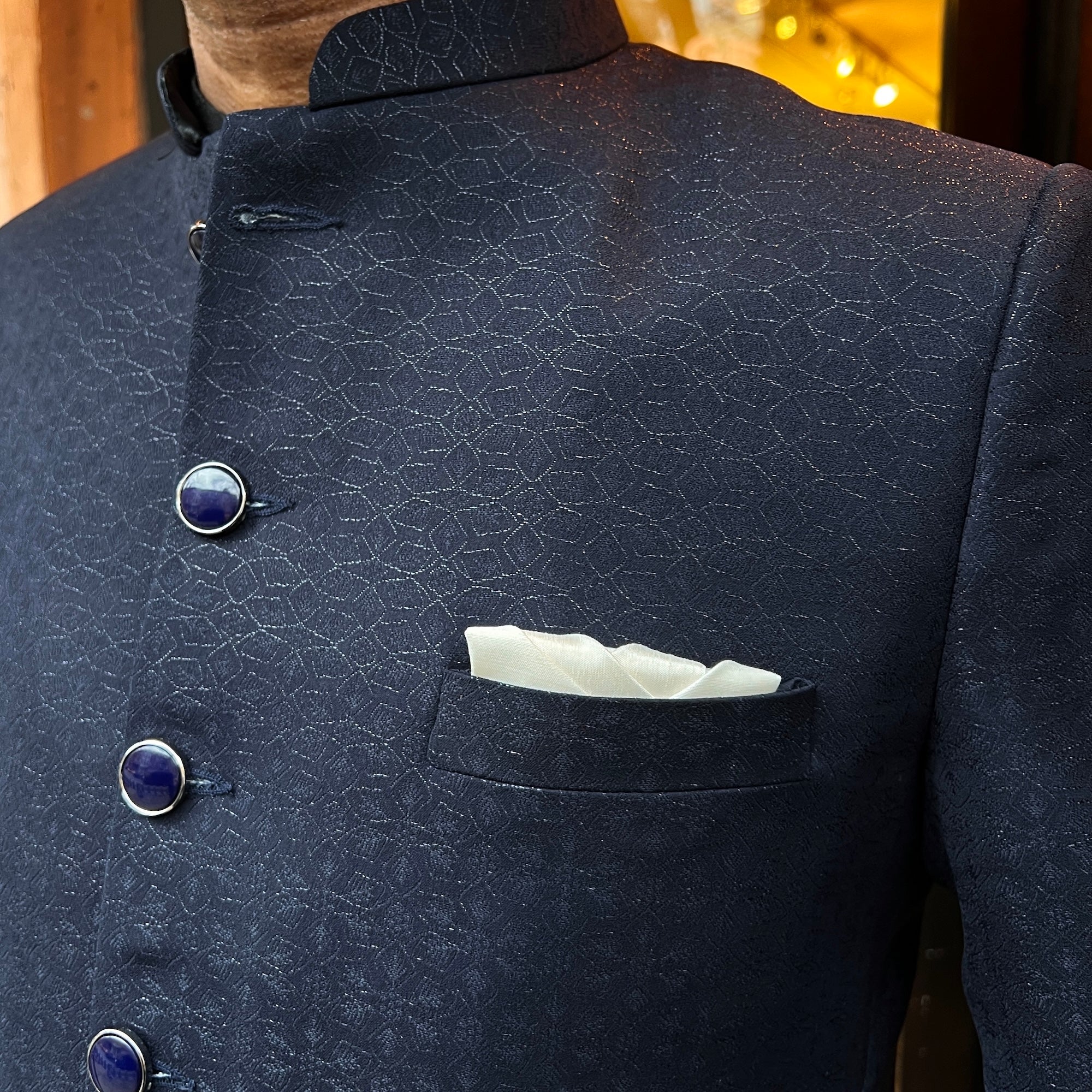 Navy Jacquard Jodhpuri Jacket