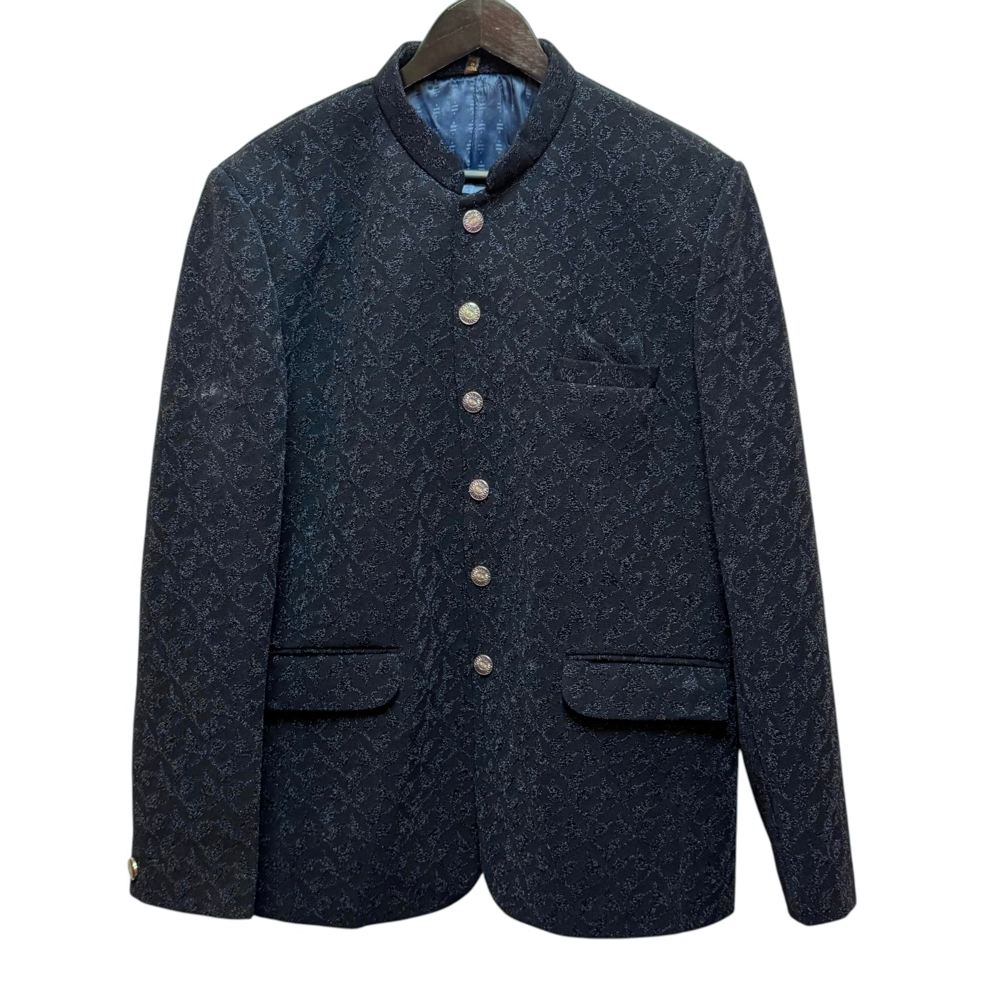 Navy Jacquard Jodhpuri Jacket-Size 44