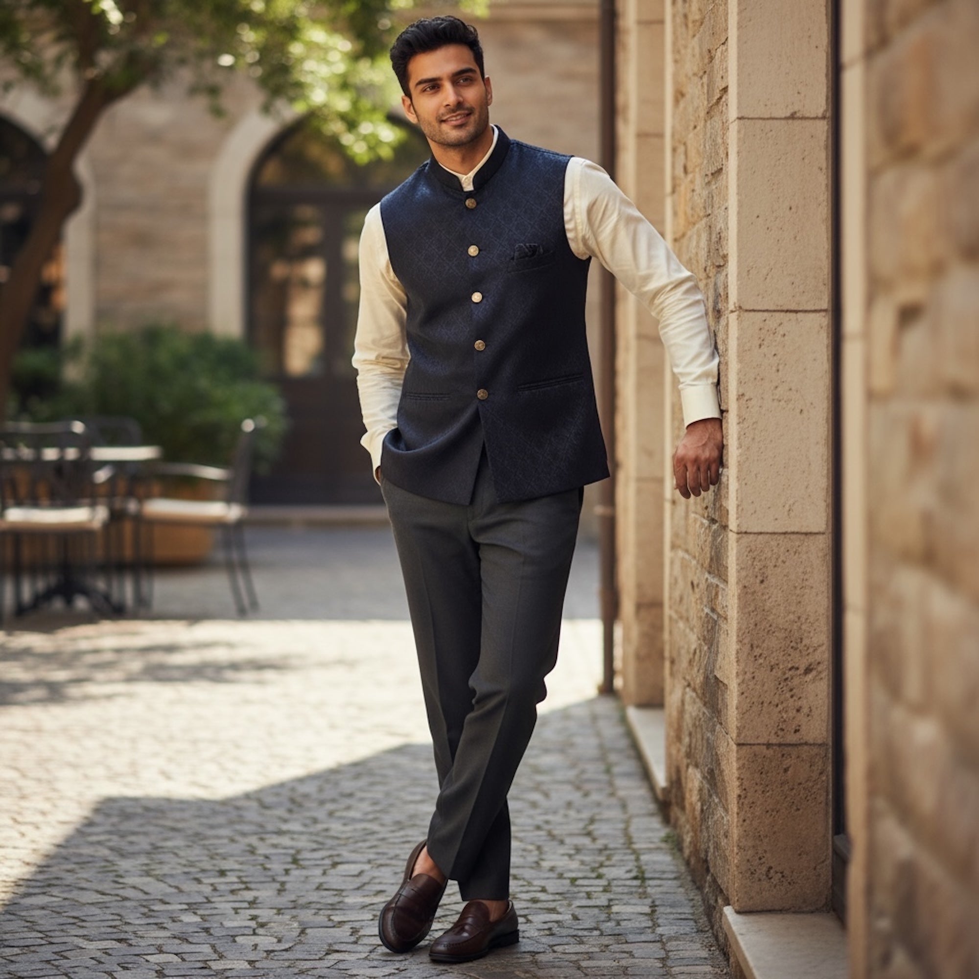 Navy Jacquard Tile Vest