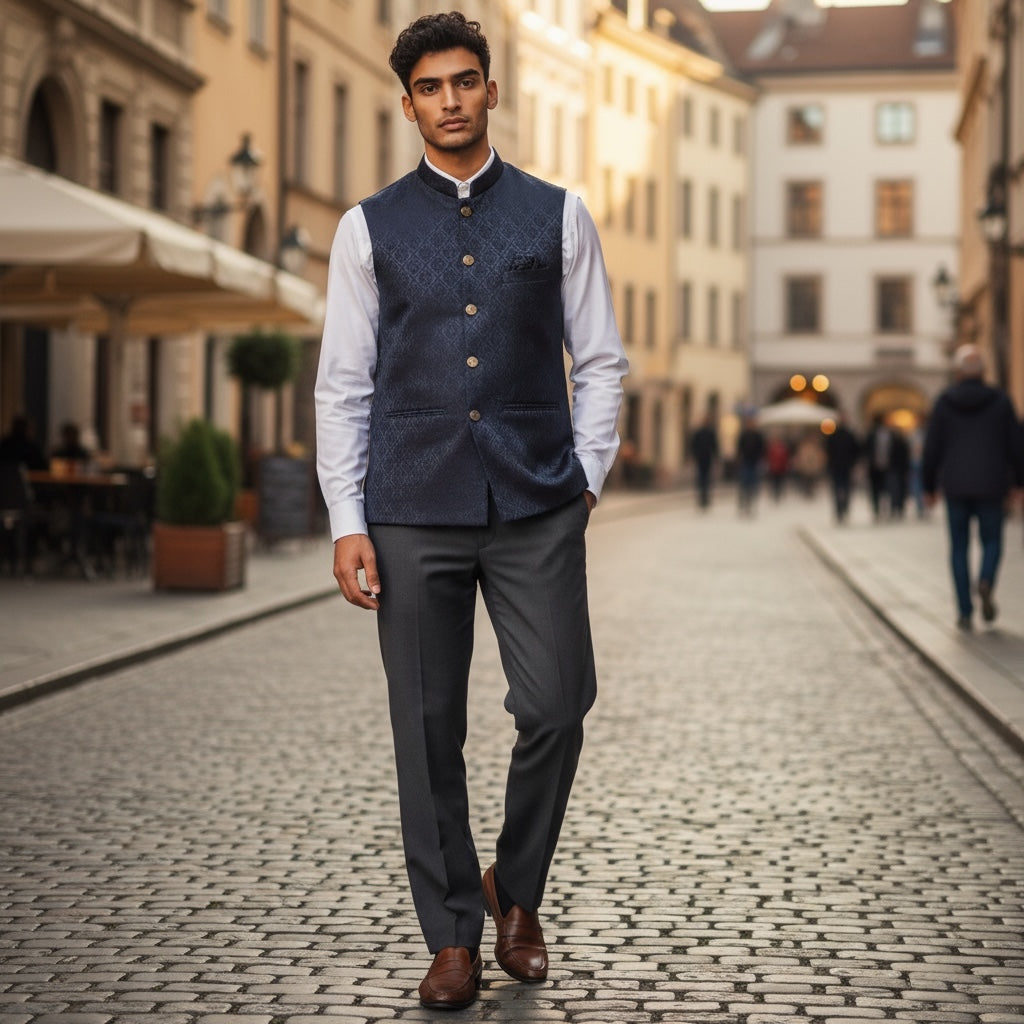 Navy Jacquard Tile Vest