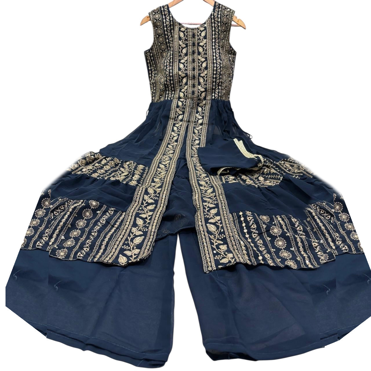 Navy Long Open Kurti Palazzo Set