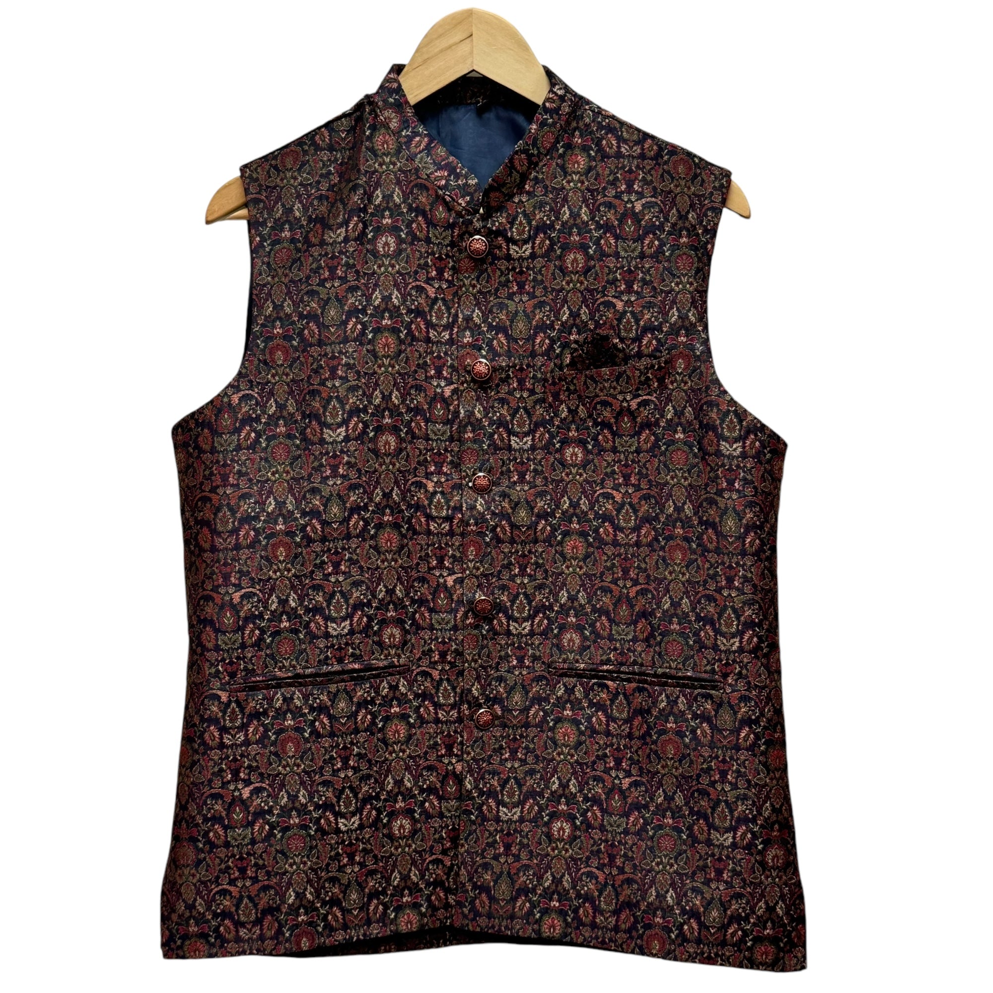 Navy Mughal Jacquard Vest