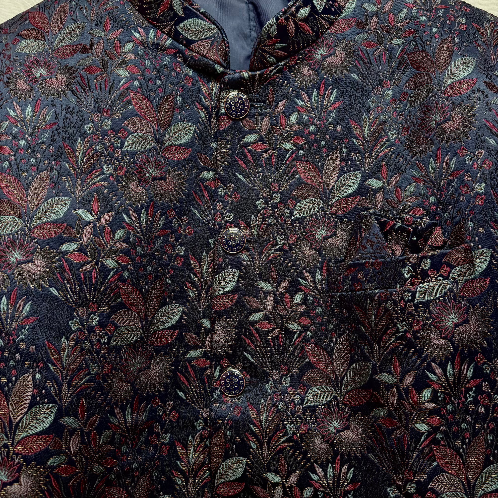 Multicolor Navy Botanical Jodhpuri Jacket