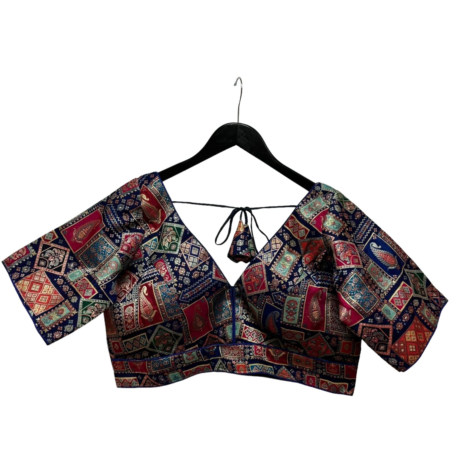 V Neck Patchwork Print Blouse Size 40-2 Colors - Vintage India NYC