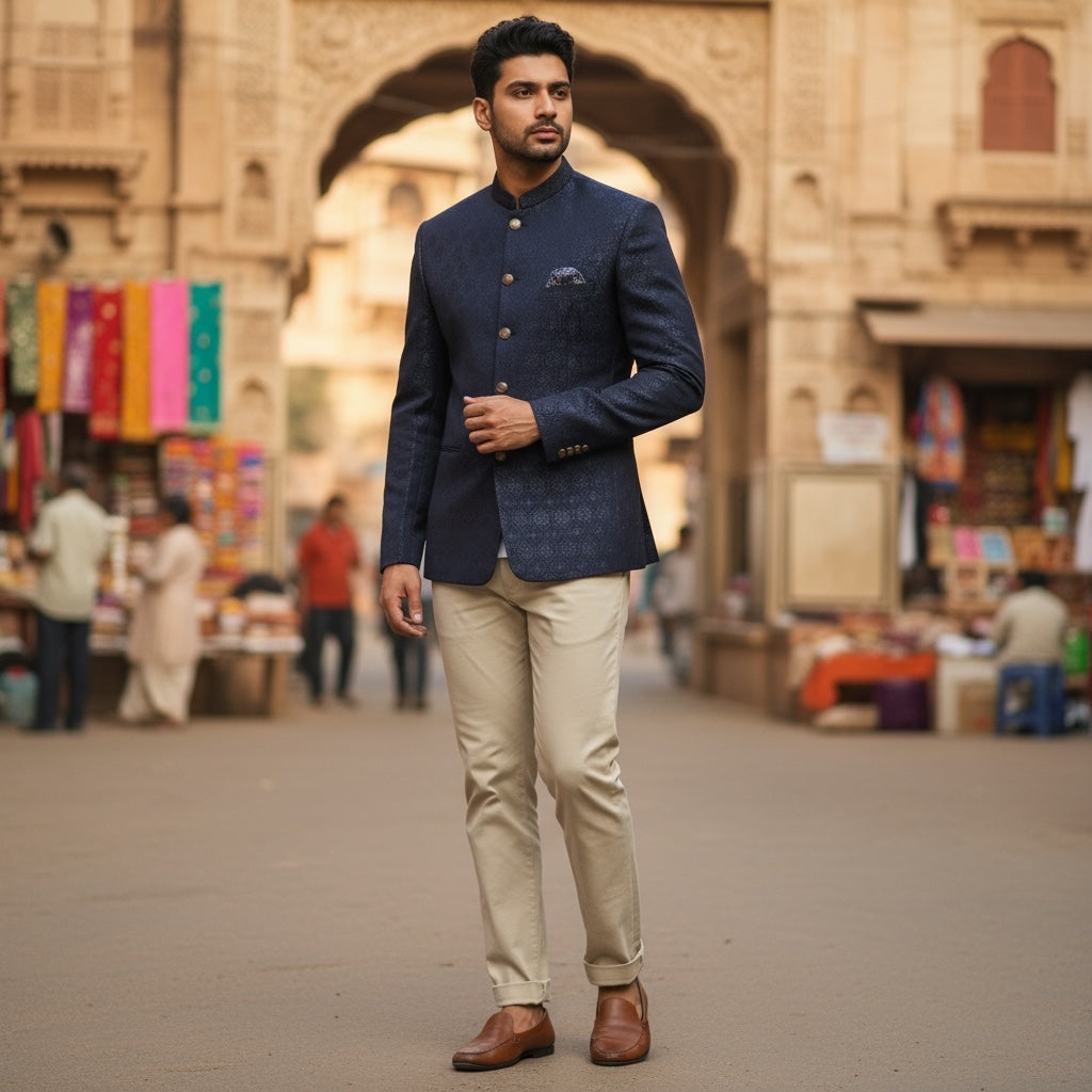 Navy Quadrafoil Jodhpuri Jacket