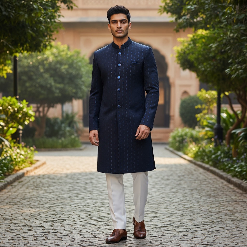 Navy Sequin Sherwani - Vintage India NYC
