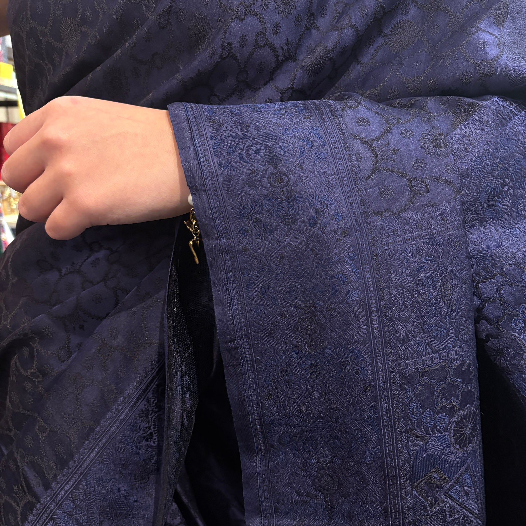 Navy Silk Banarasi Saree - Vintage India NYC