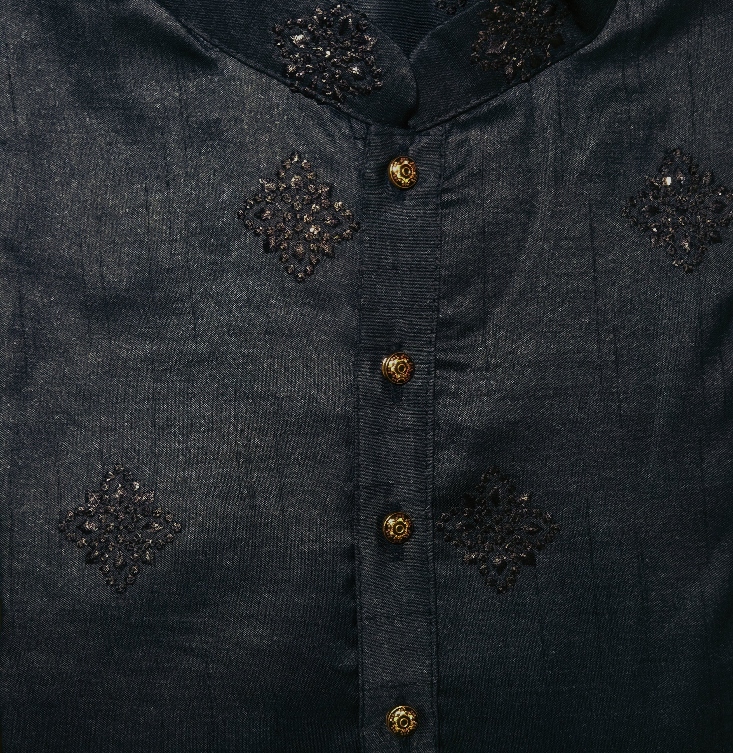 Navy Silk Embroidered Kurta