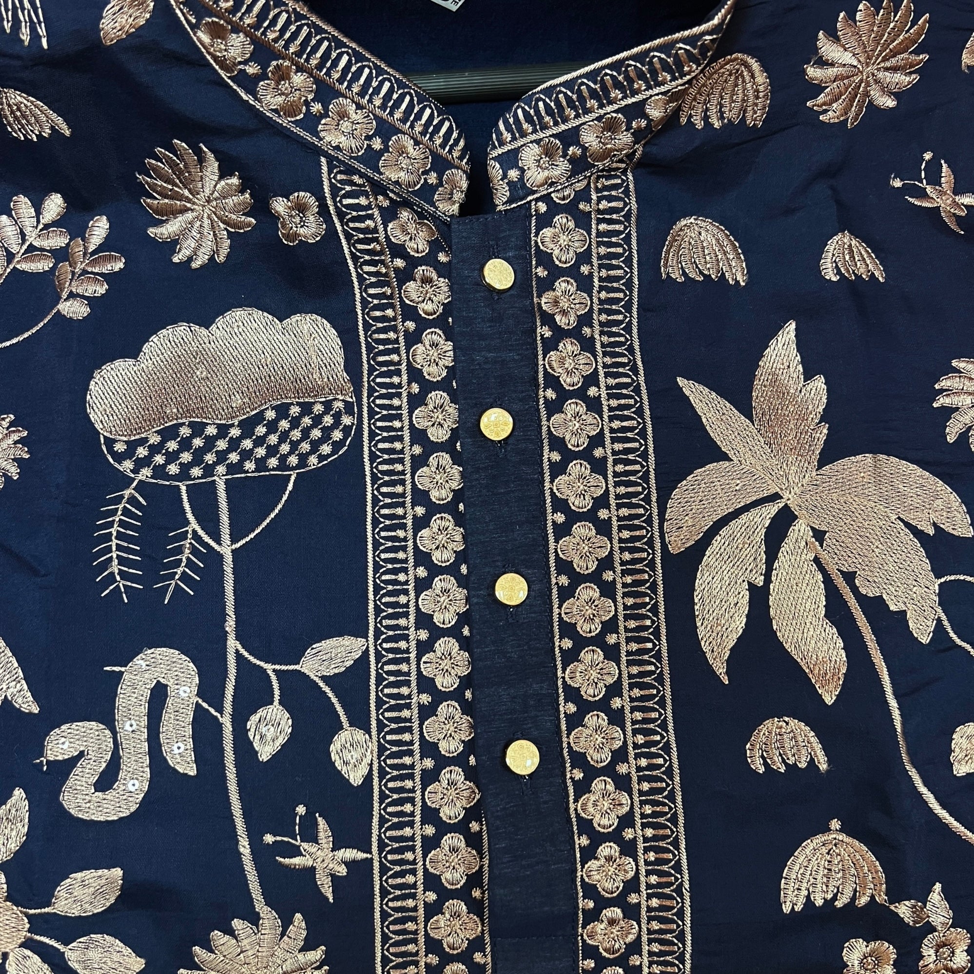 Navy w/ Tan Heavy Embroidered Kurta