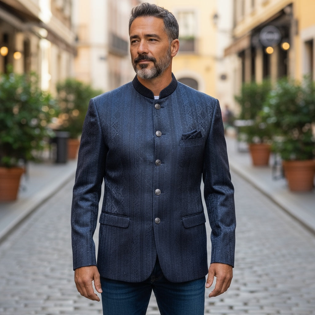 Navy Threadwork Jodhpuri Jacket