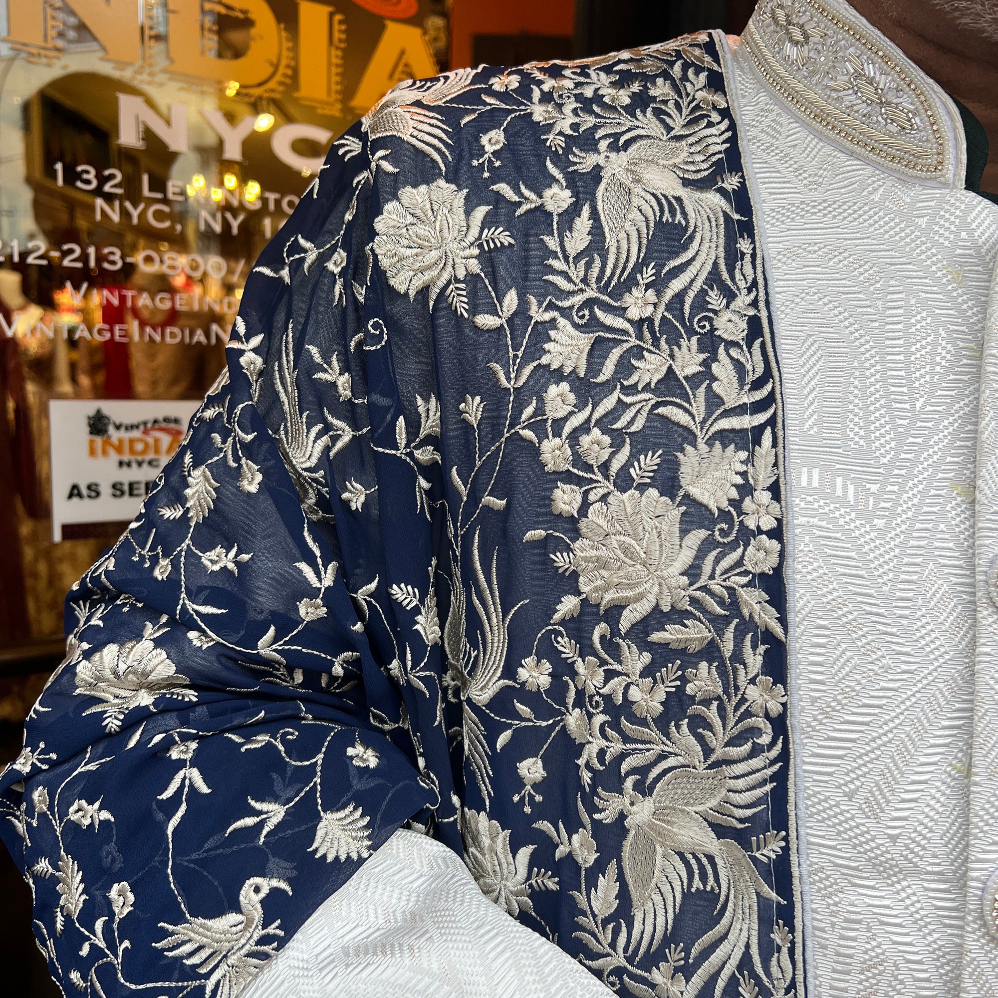 Mens White Embroidered Dupatta-2 Colors - Vintage India NYC
