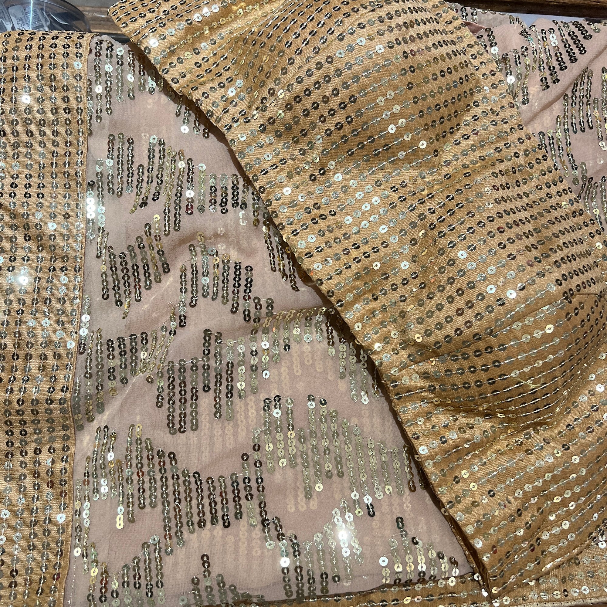 Sequin Saree- Nude Gold