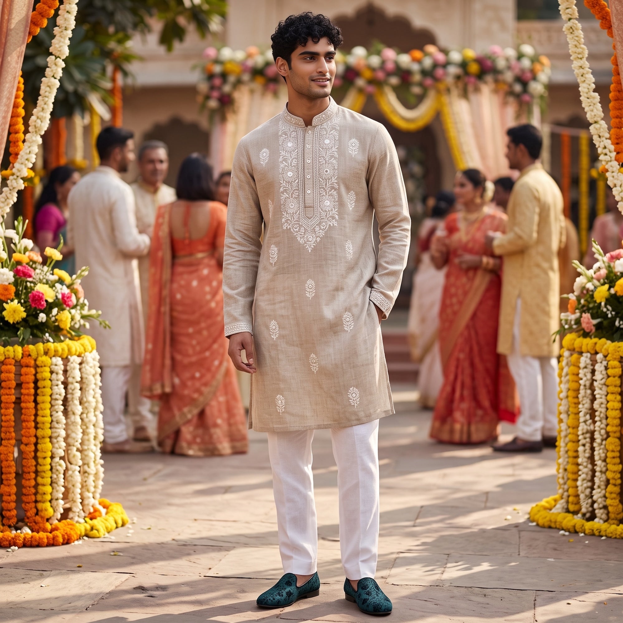 Oatmeal Embroidered Kurta