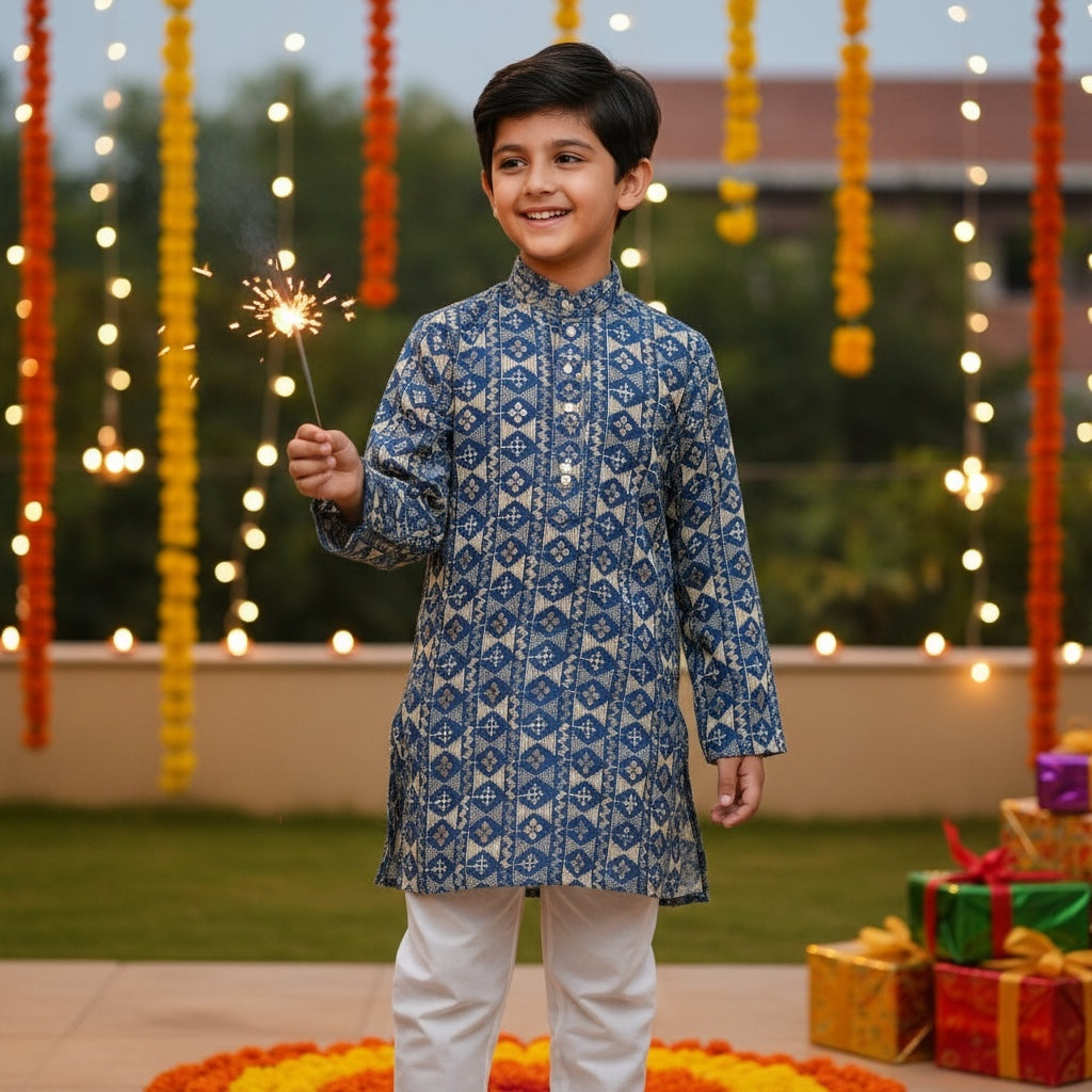 Boys Lucknowi Embroidered Kurta Set - Vintage India NYC