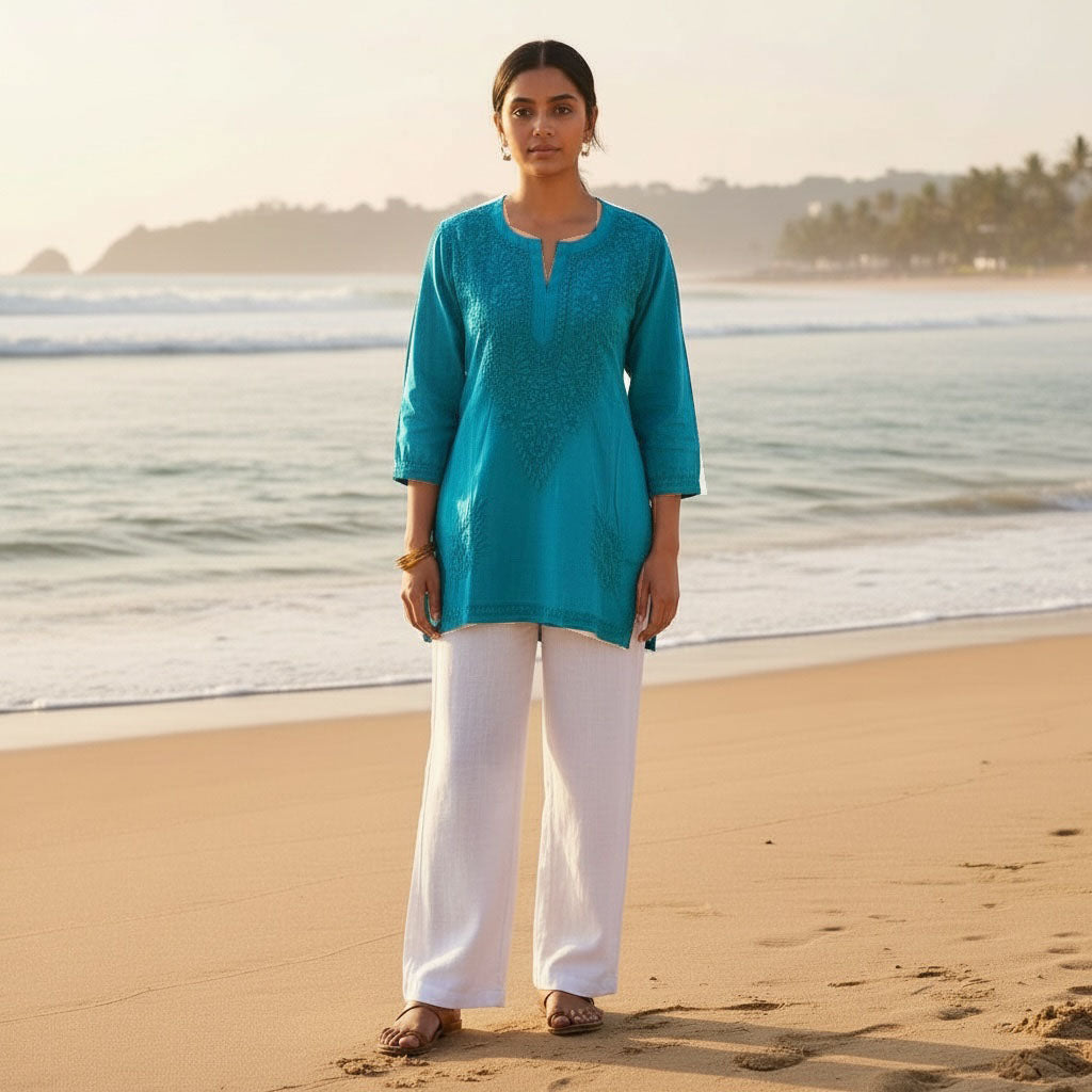 MA Short Embroidered Cotton Kurti-Size 42