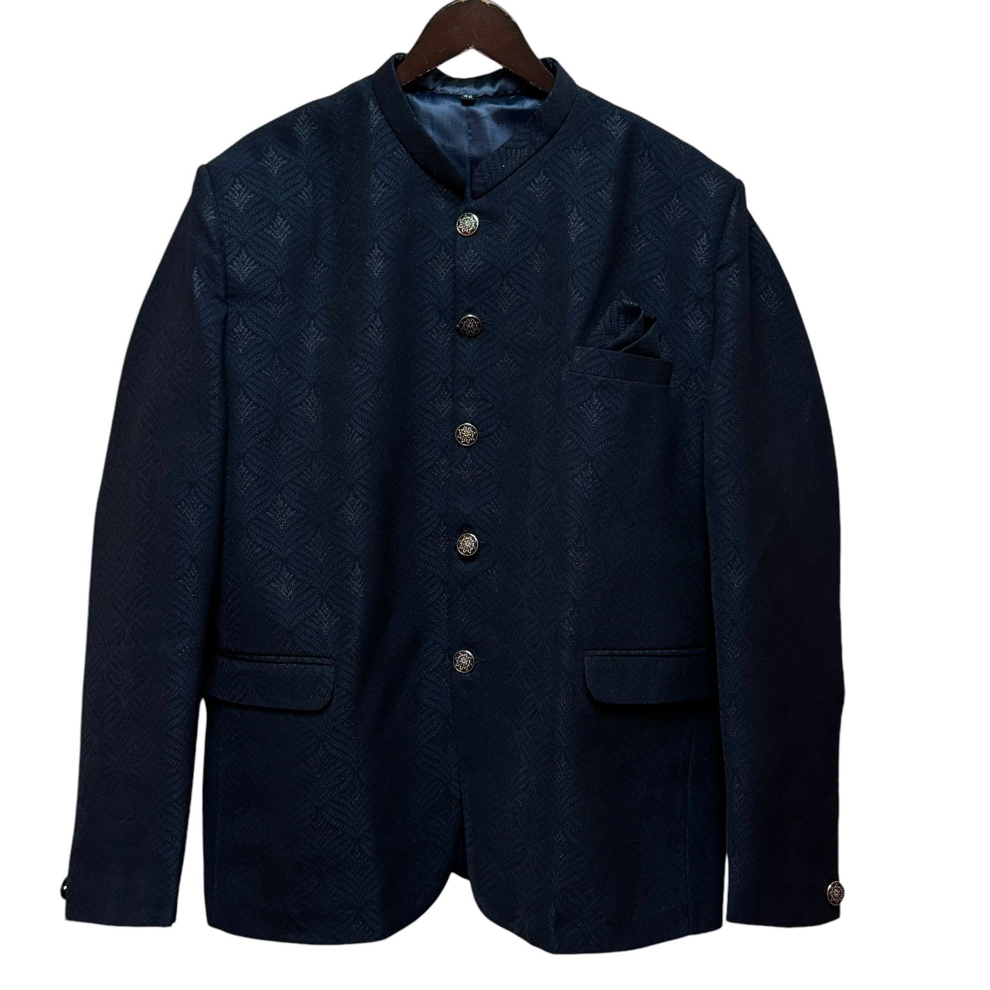 Navy Fern Jacquard Jodhpuri Jacket