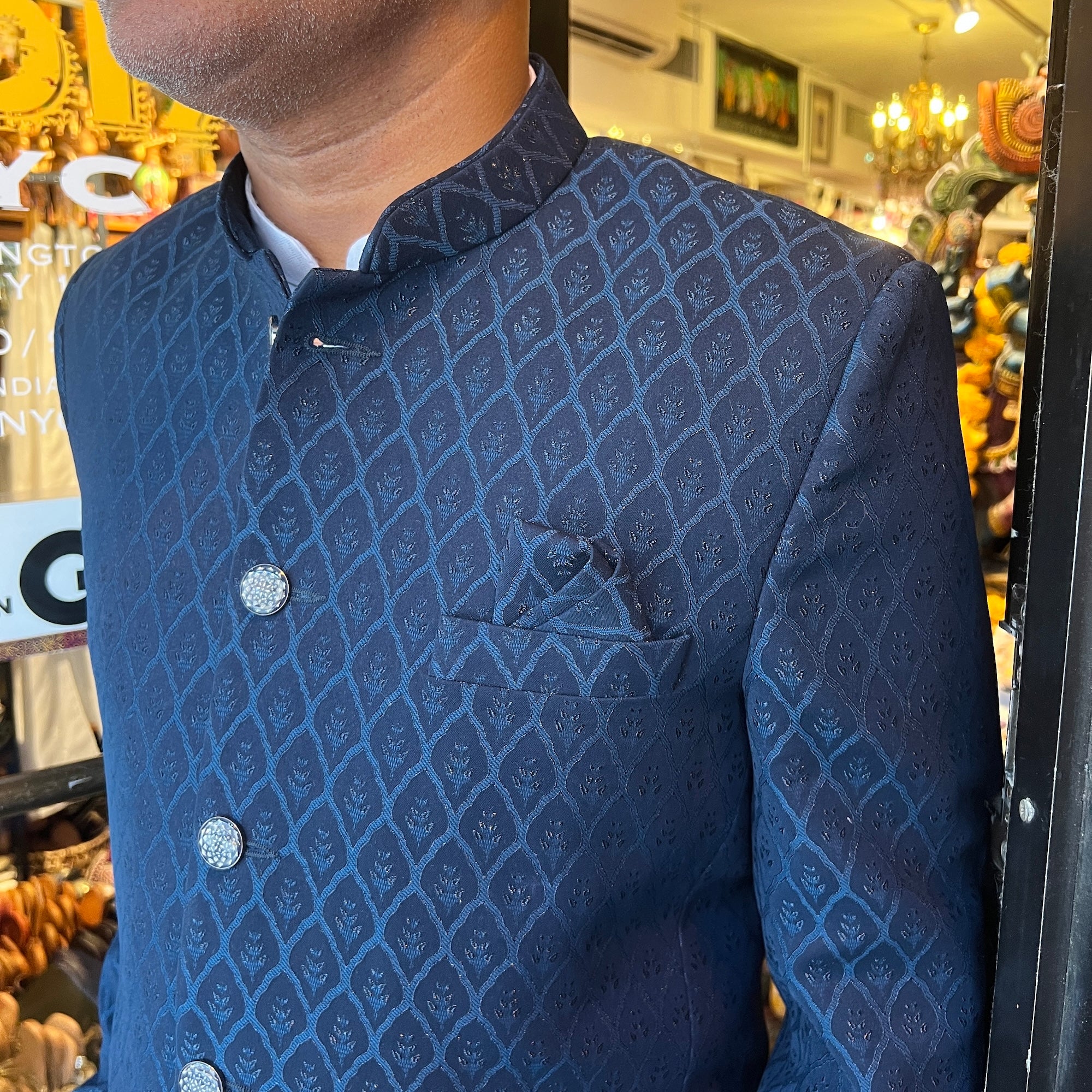 Deep Ocean Flower Jodhpuri Jacket