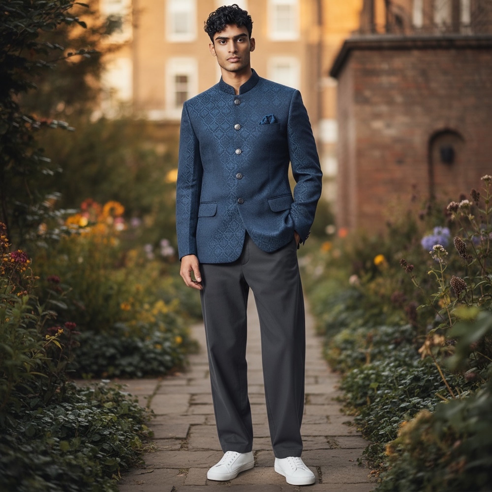 Ocean Ogee Jacquard Jodhpuri Jacket