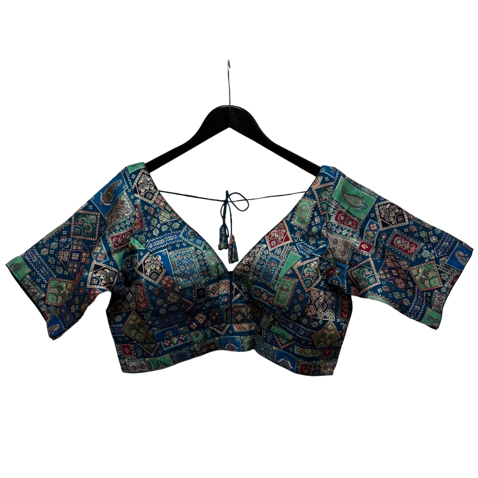 V Neck Patchwork Print Blouse Size 42-Many Colors - Vintage India NYC